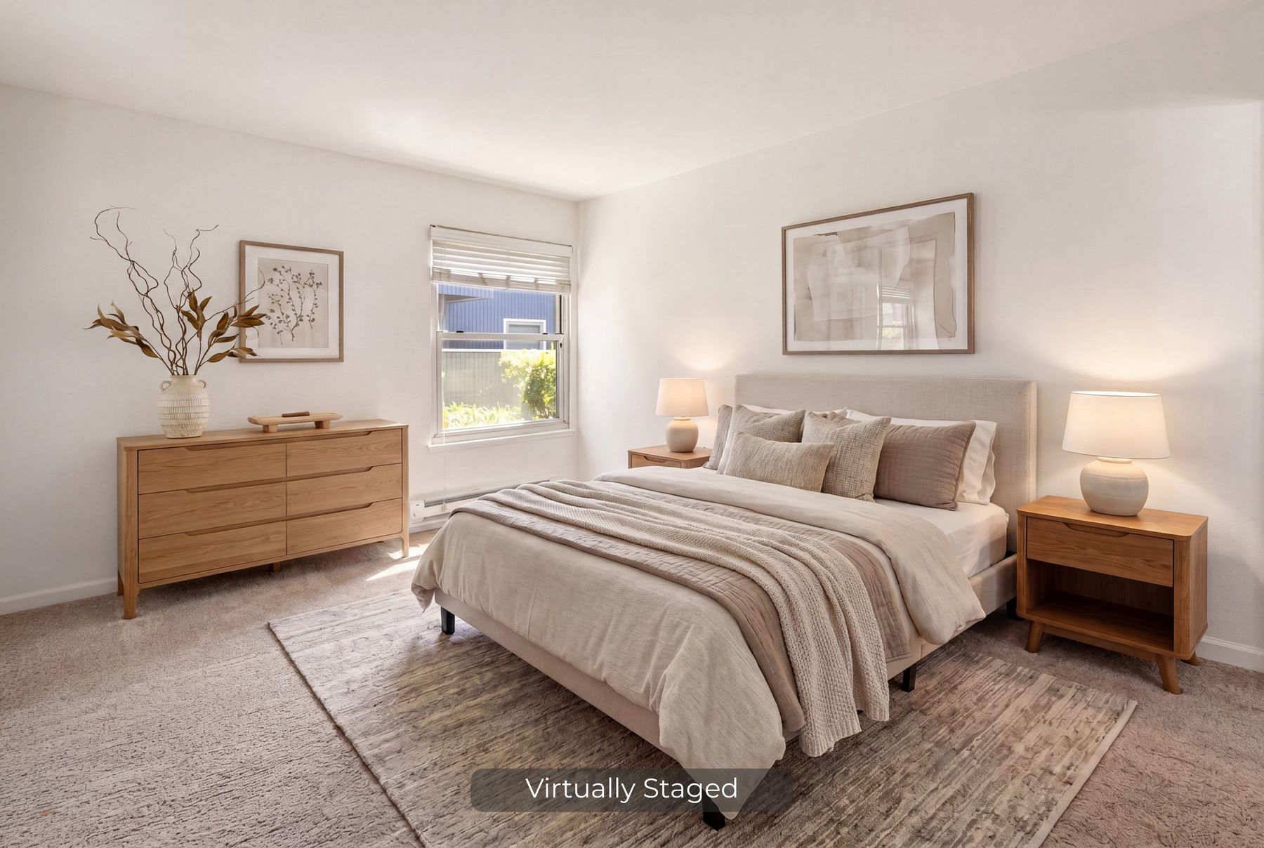 A bedroom after virtual staging, San Francisco Bay Area. Virtual staging by Lumiful Media