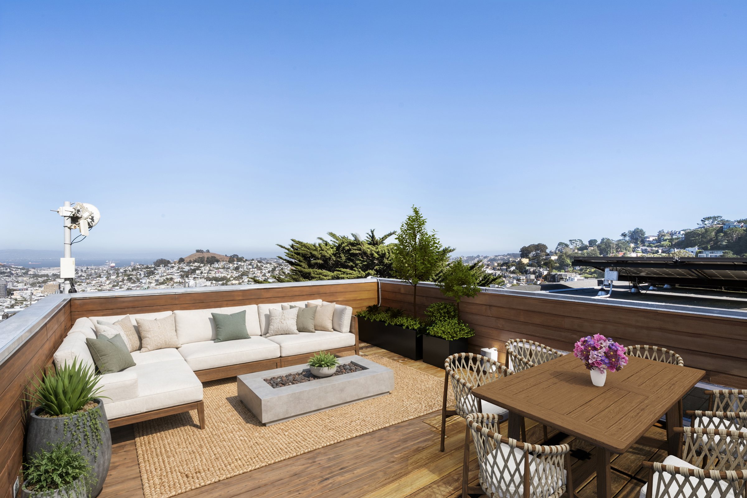 A roof deck after virtual staging, San Francisco. Virtual staging by Lumiful Media
