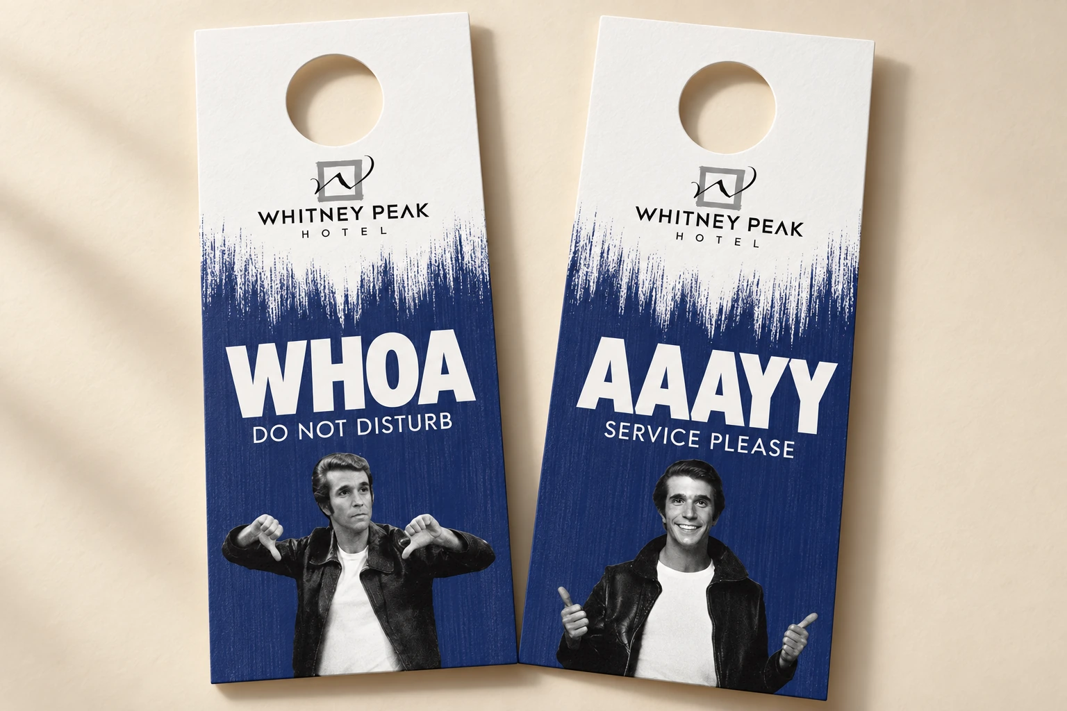 Refreshed Whitney Peak Fonz door-hanger presentation