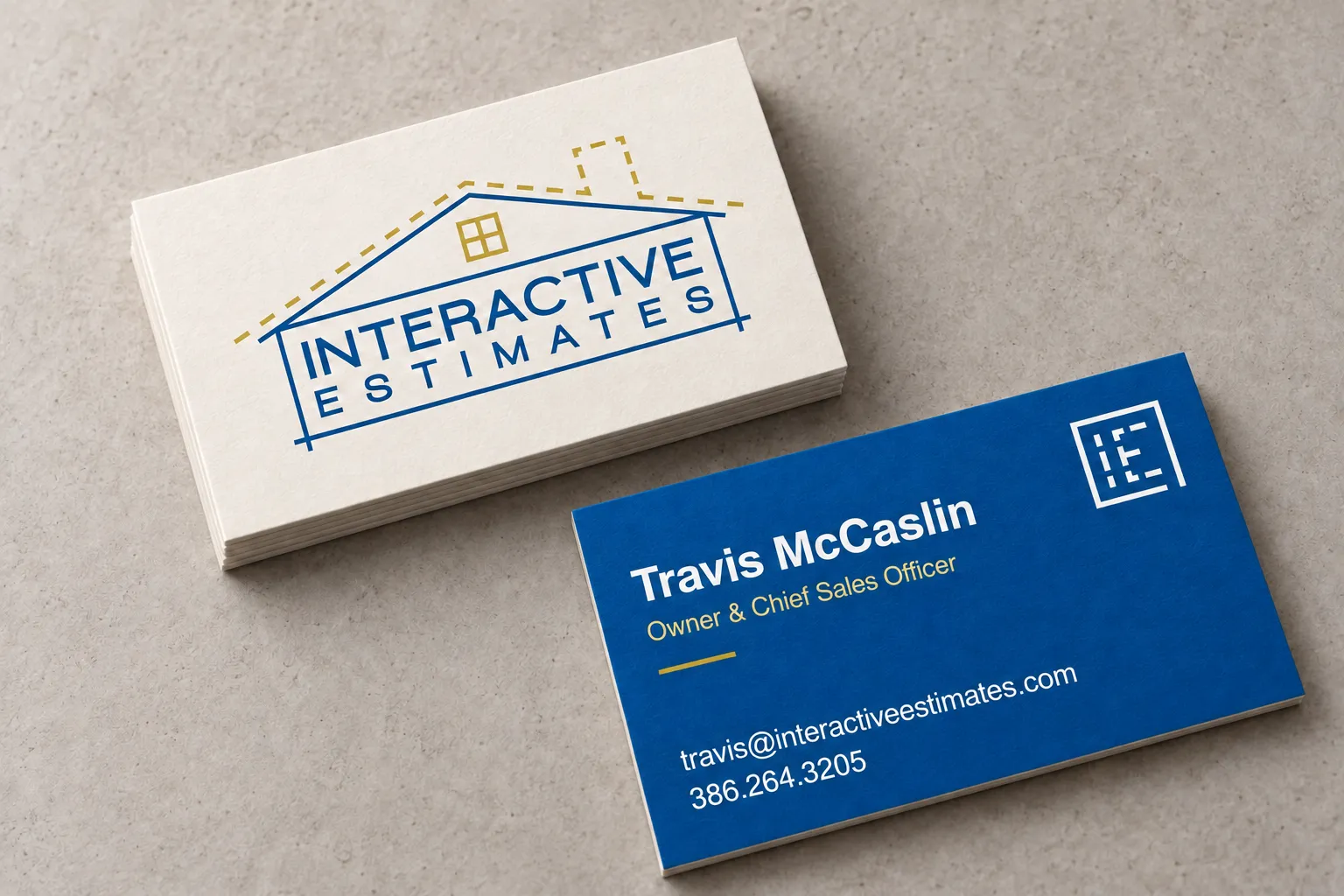 Interactive Estimates cream and blue business-card concept