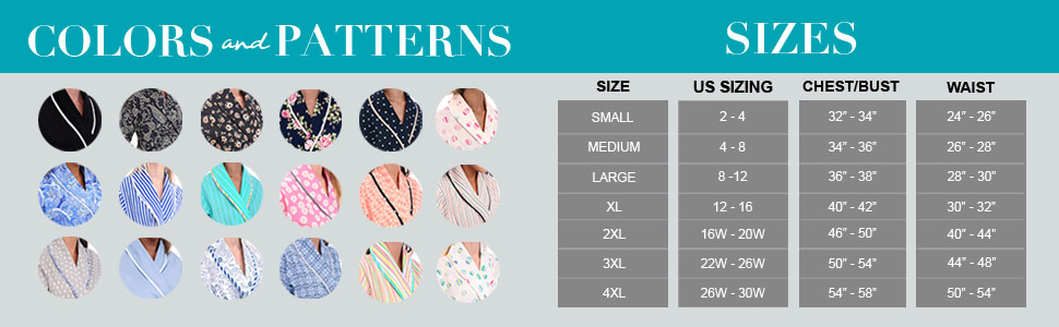 Original Amazon panel showing colors, patterns and size chart