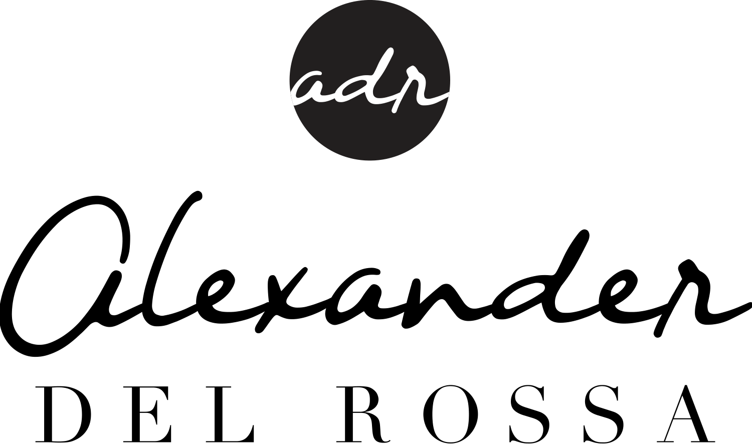 Circular ADR monogram above the Alexander Del Rossa wordmark