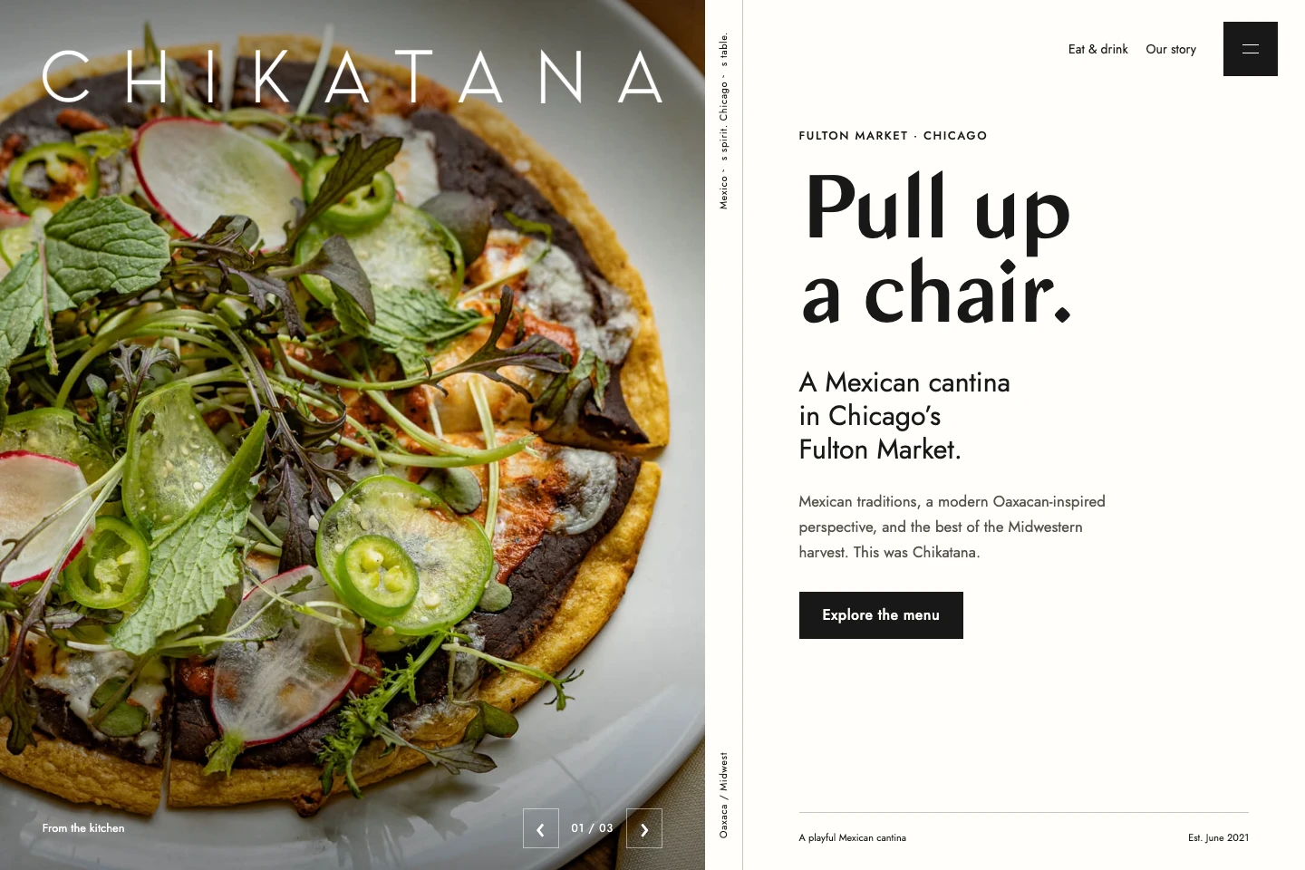 Exact screenshot of Chikatana’s approved editorial portfolio website concept