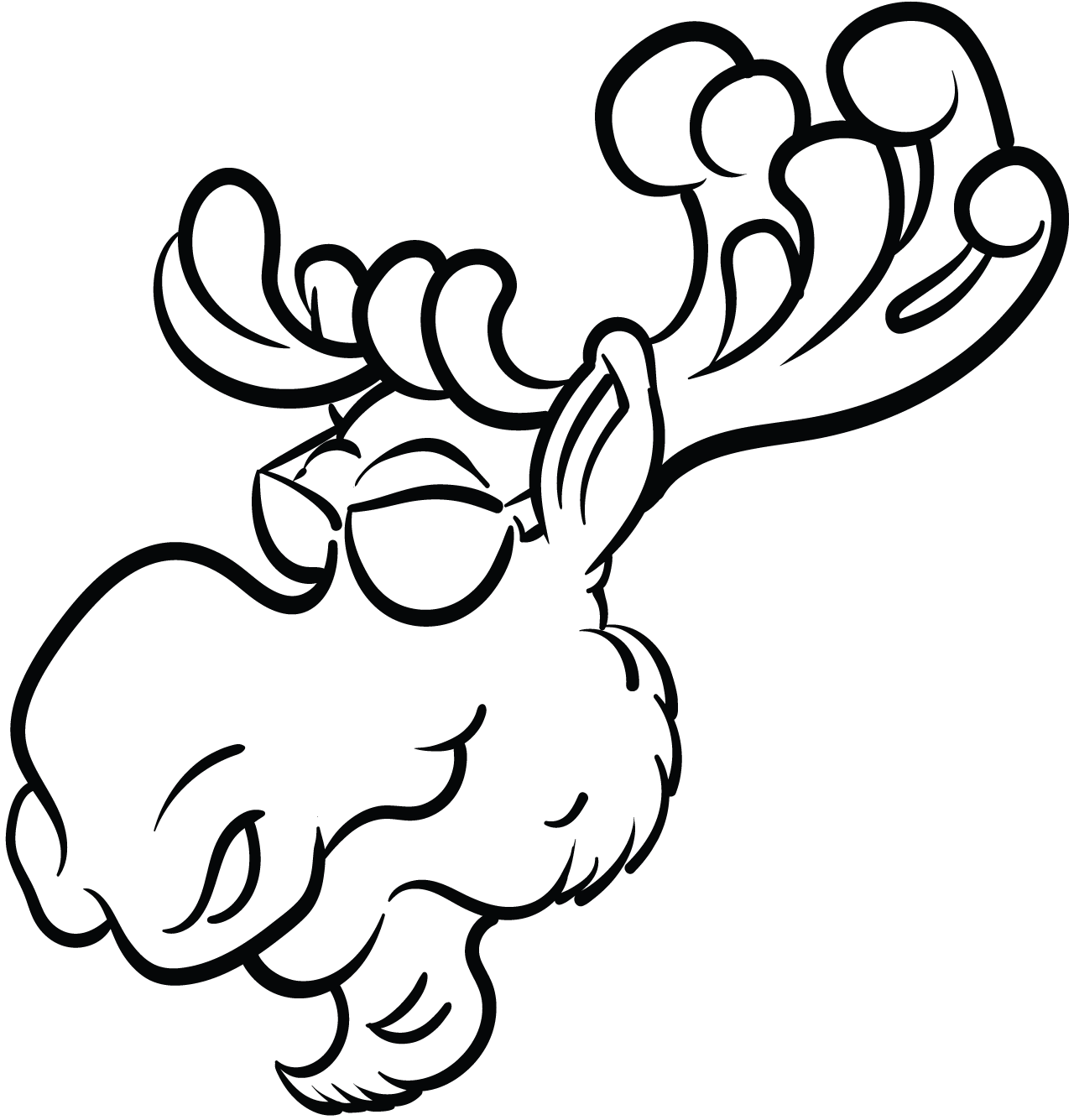 Black line illustration of the expressive moose head.