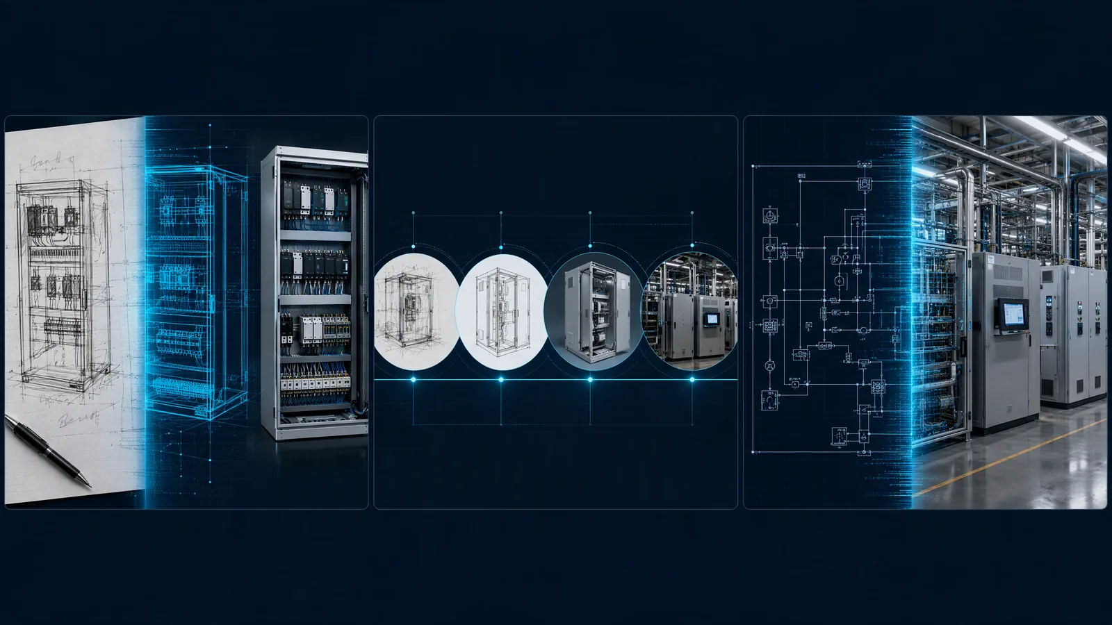 A control panel from hand sketch to 3D model, to built panel, to installed plant room