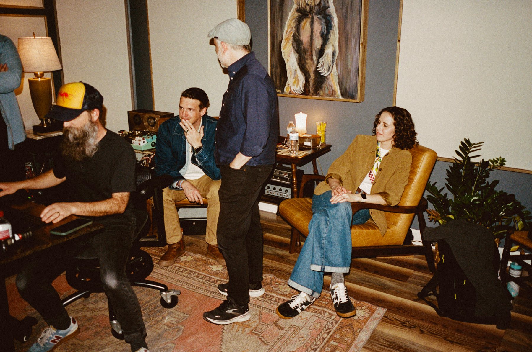 Listening back in the studio lounge