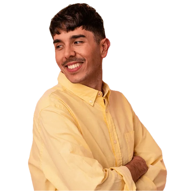 Smiling man in a yellow shirt