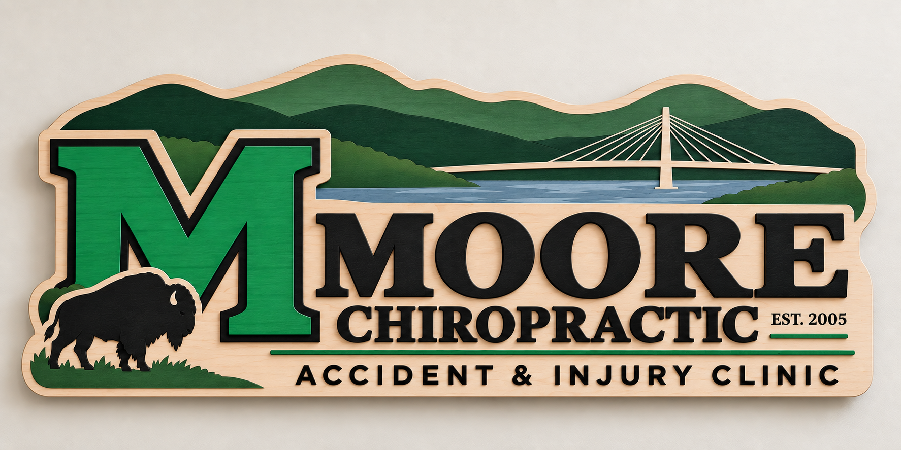 Moore Chiropractic bridge and mountain artwork inspired by Huntington