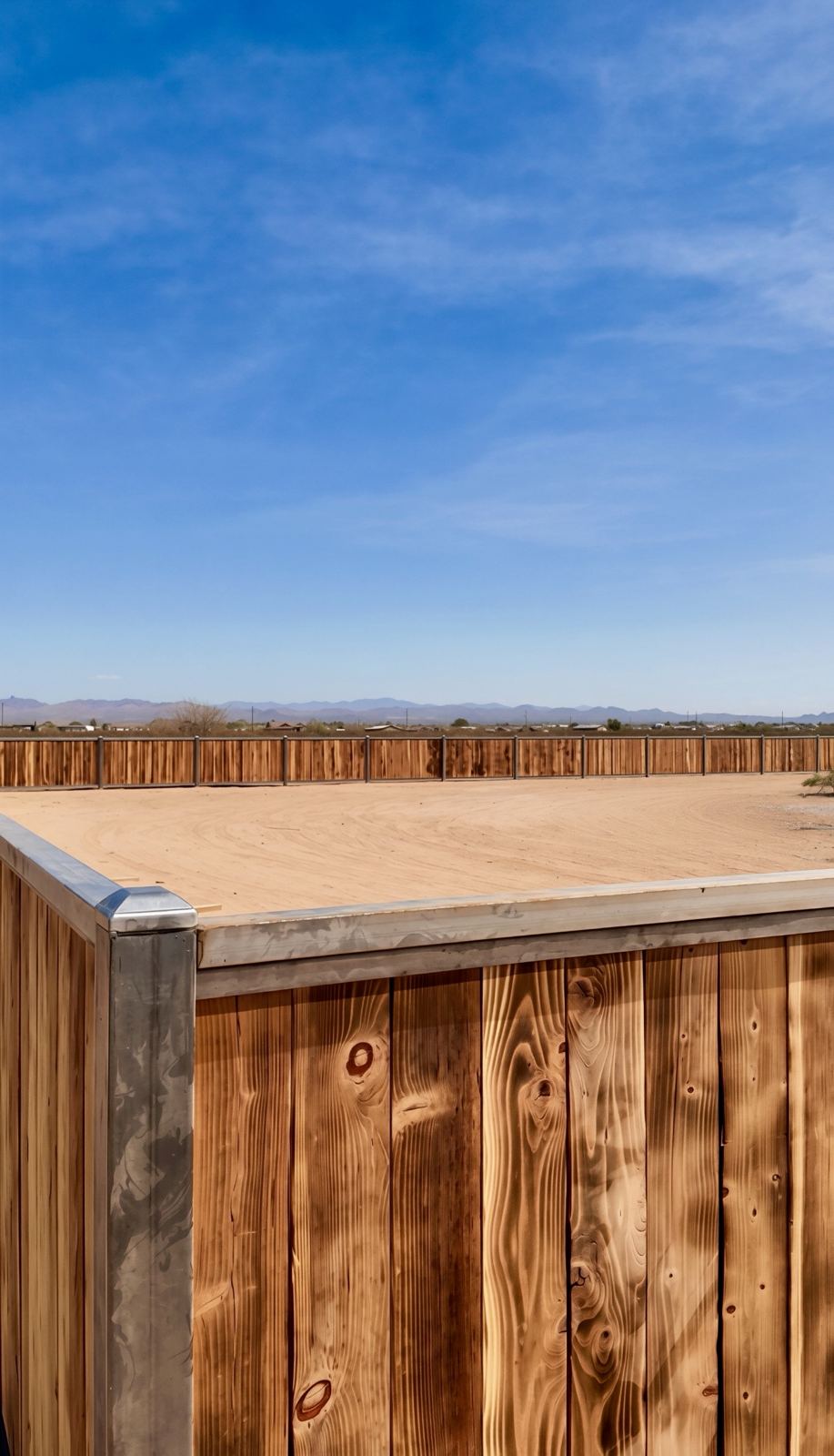 Custom steel and wood fence corner