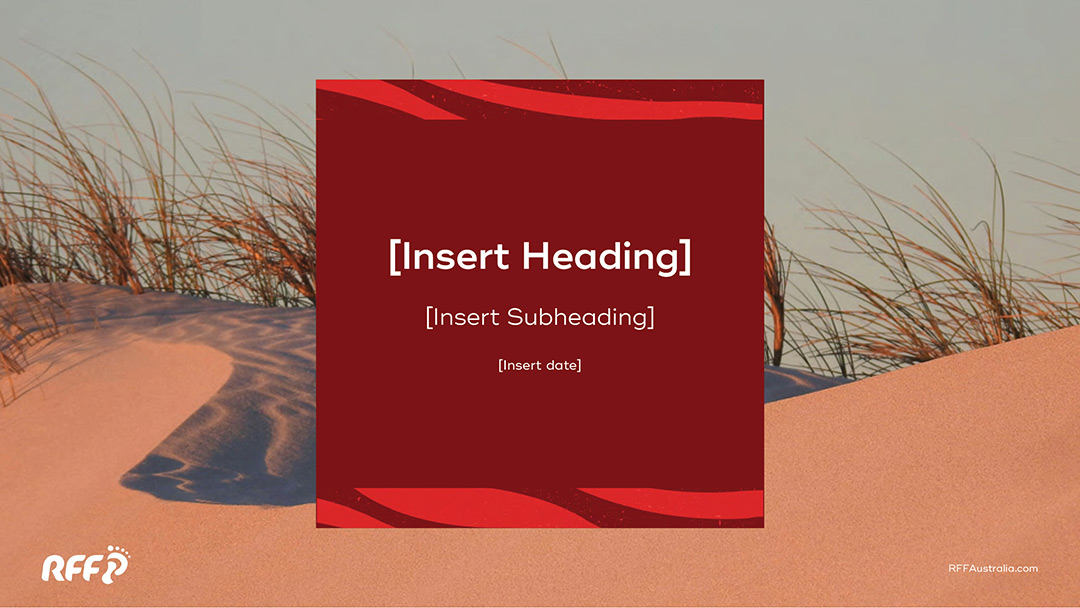 RFF Australia presentation slide deck front cover with desert image as a backdrop