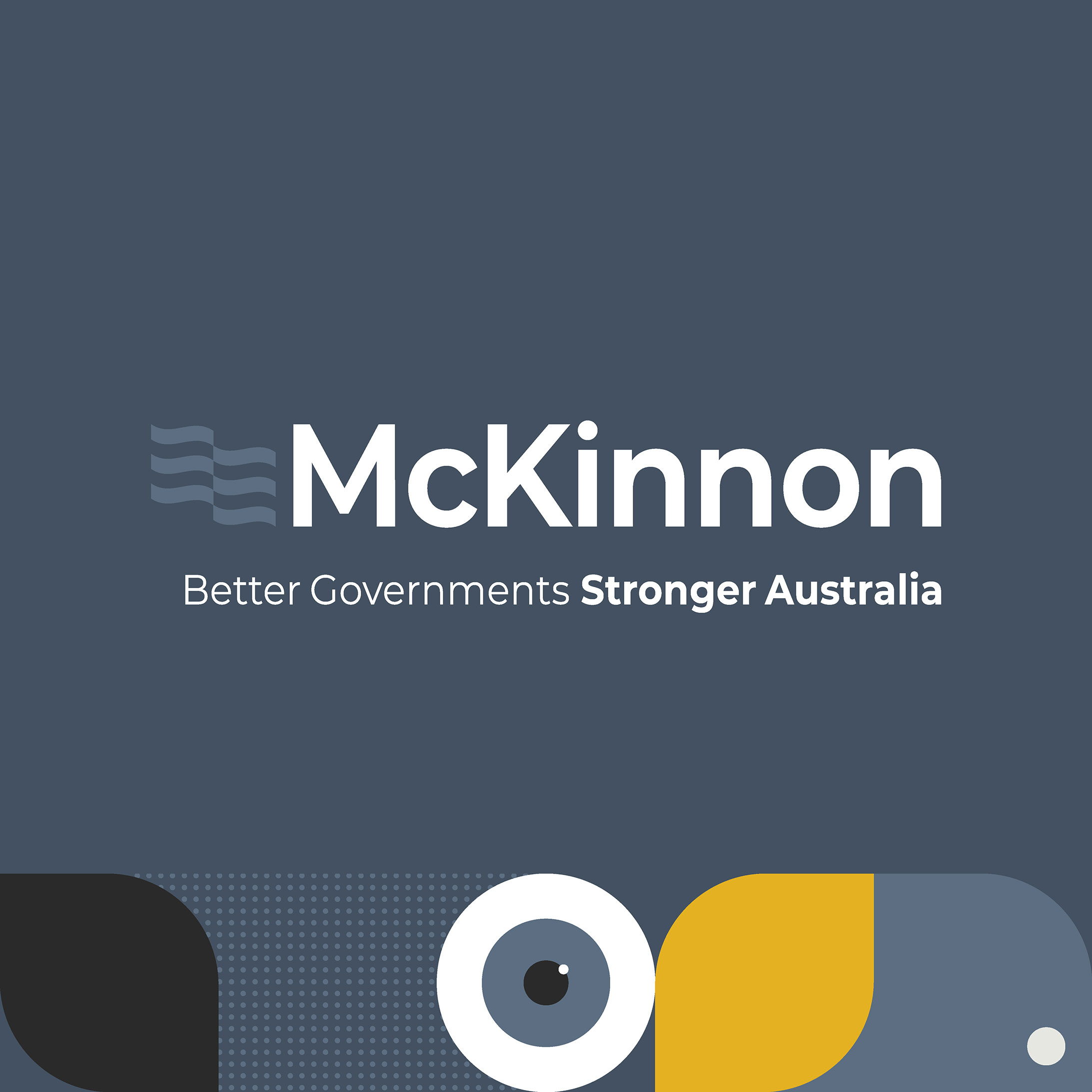 McKinnon Logo with geometric graphics along bottom.