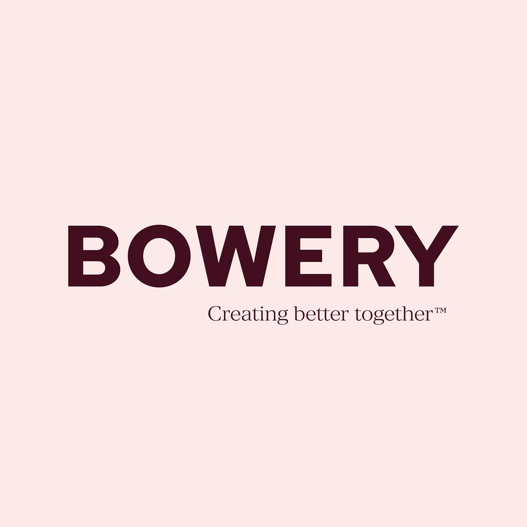 Bowery logo on maroon background.