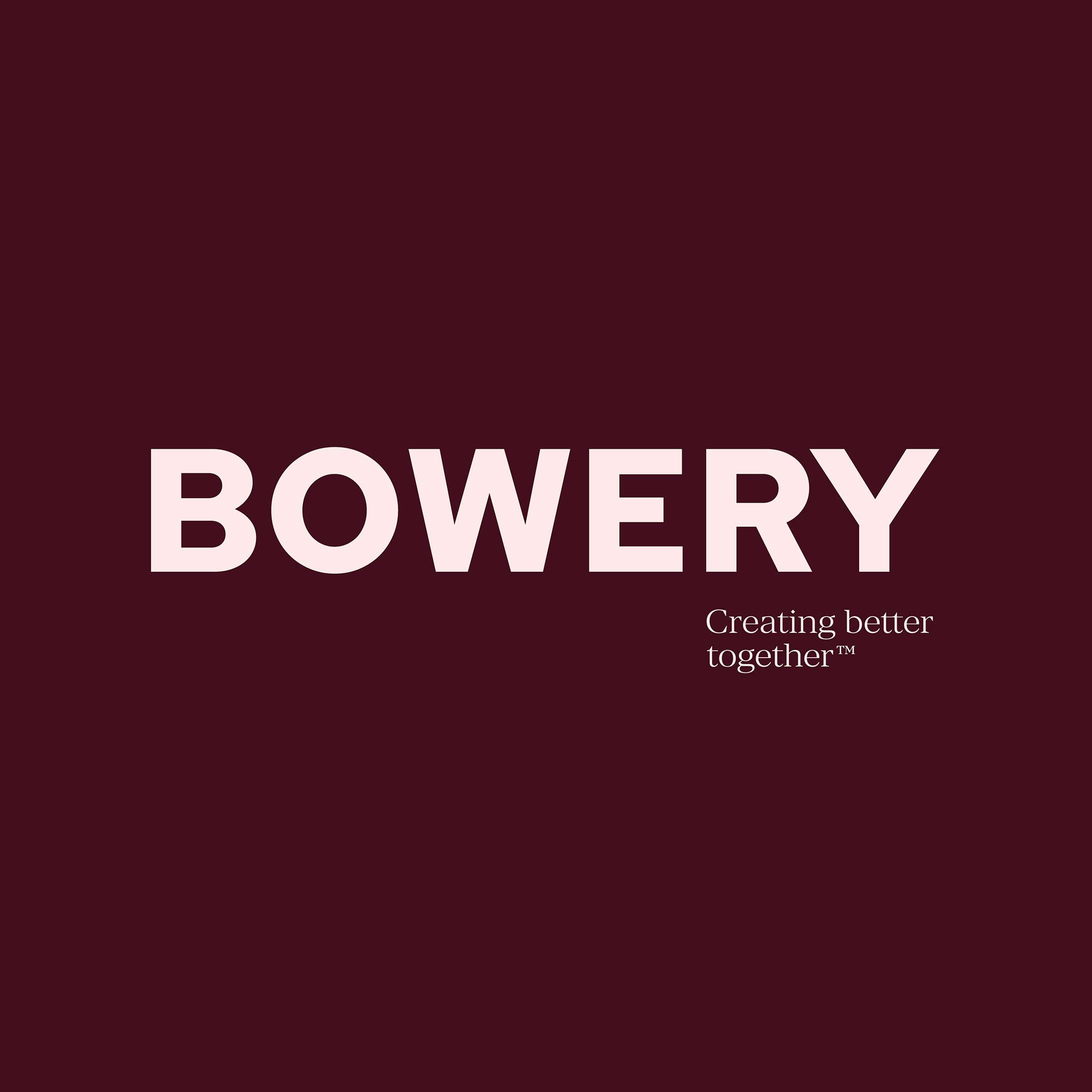 Bowery logo in pink on maroon background.