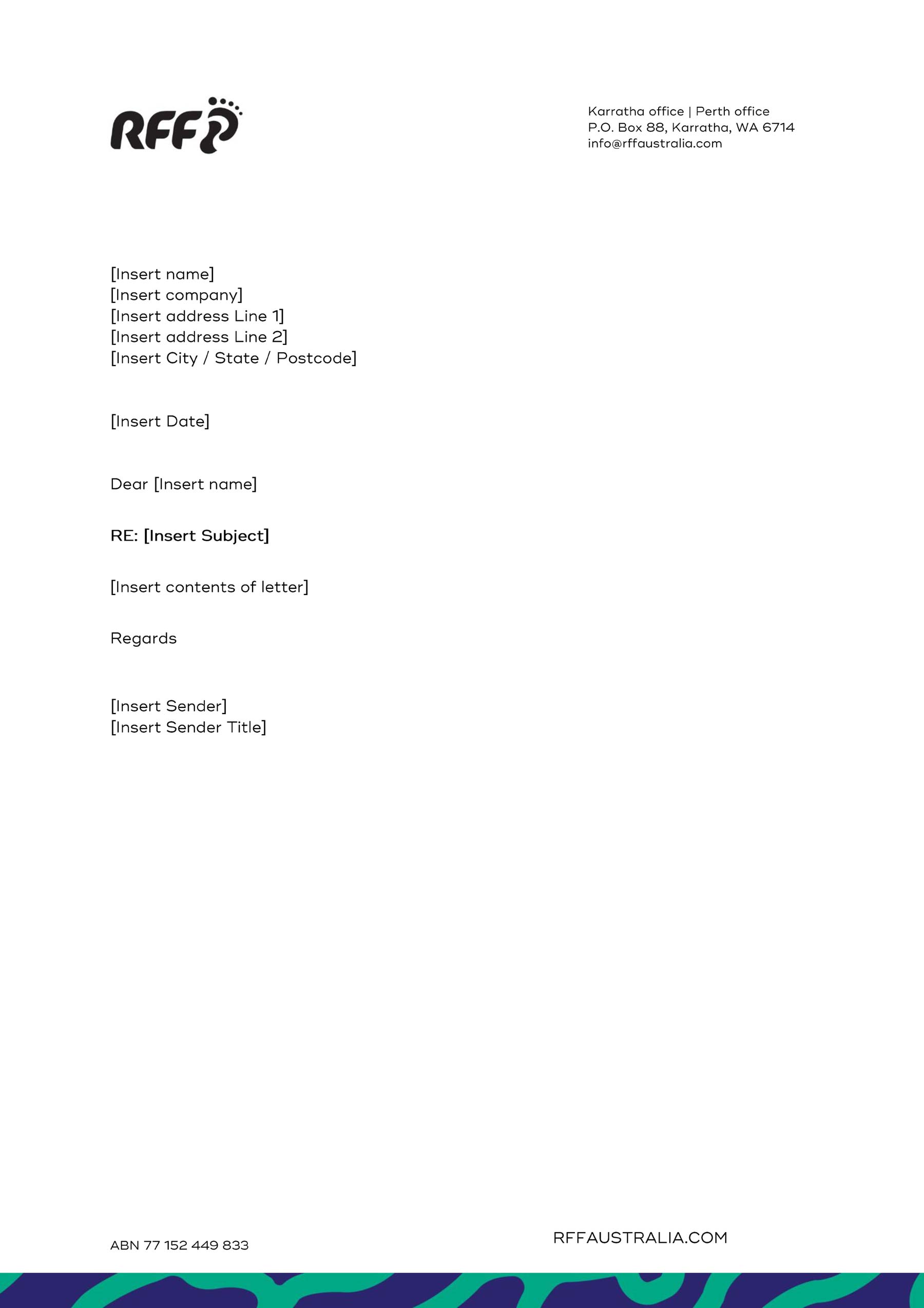 RFF Microsoft Word portrait A4 - letterhead with blue and green footer