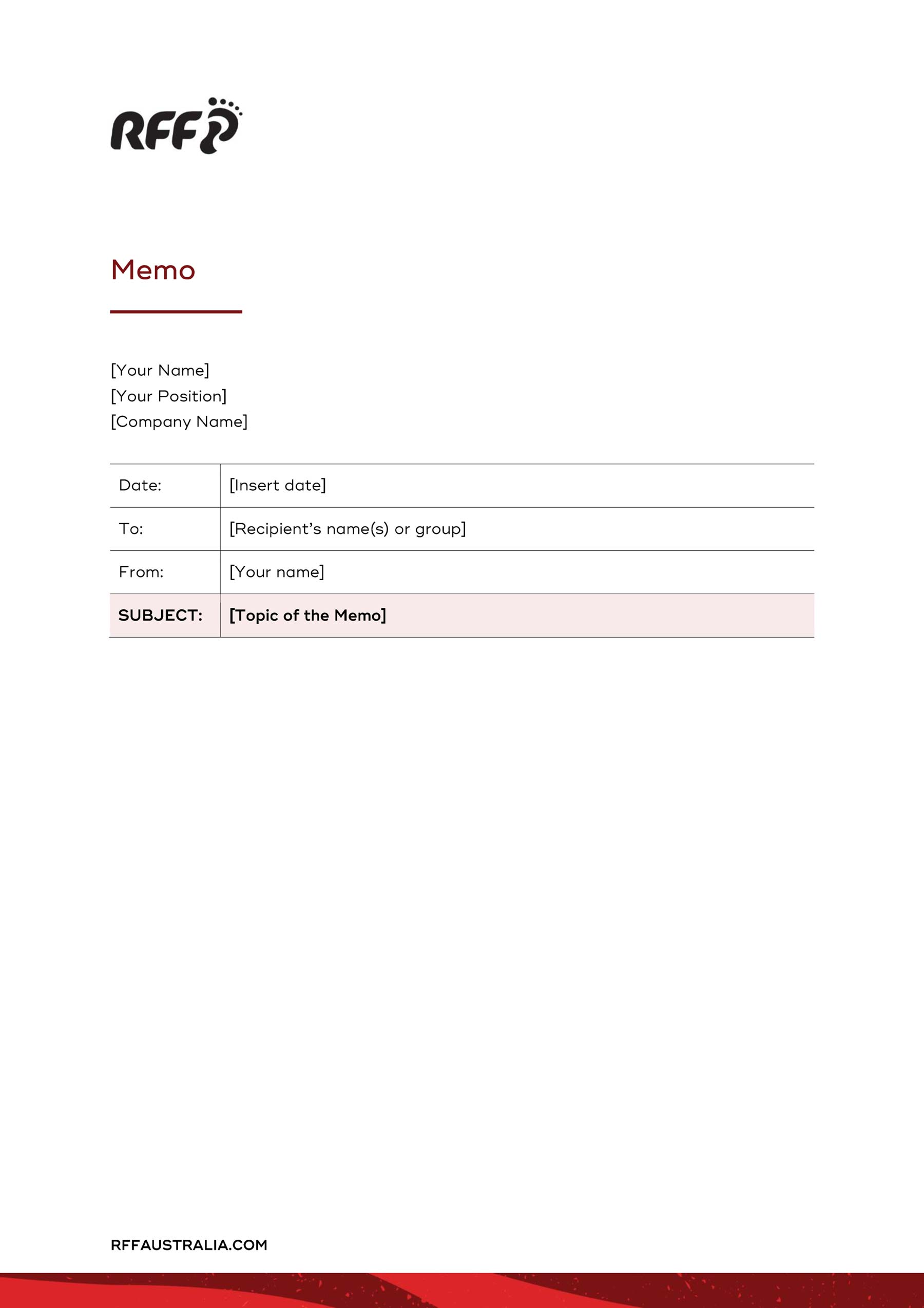 RFF Microsoft Word portrait A4 - letterhead with burgundy and red footer
