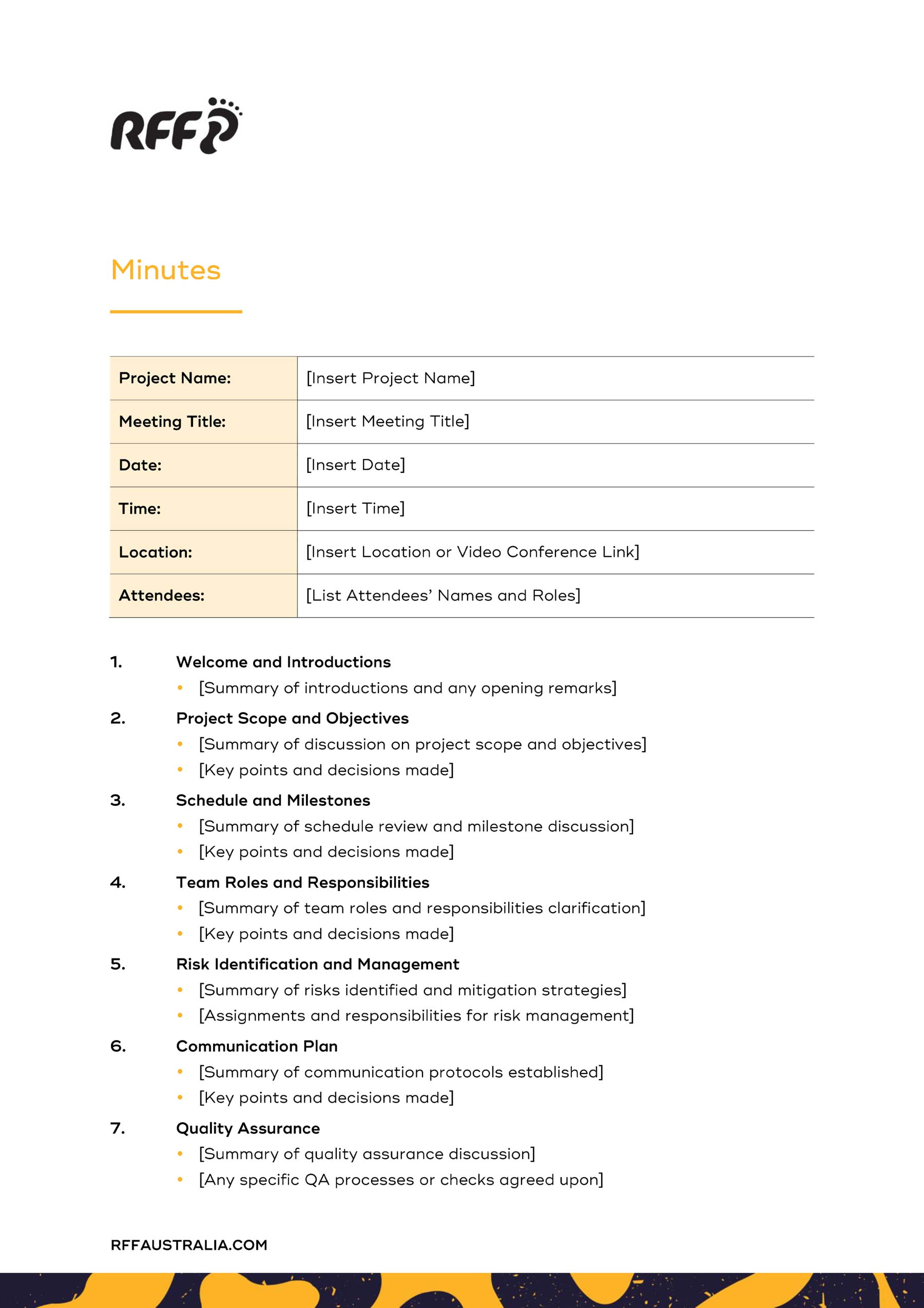 RFF Microsoft Word portrait A4 - yellow and black with table and text