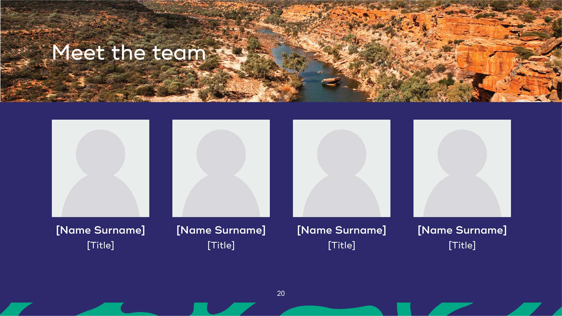 RFF PowerPoint widescreen presentation with green and navy - CV page with 4 entries
