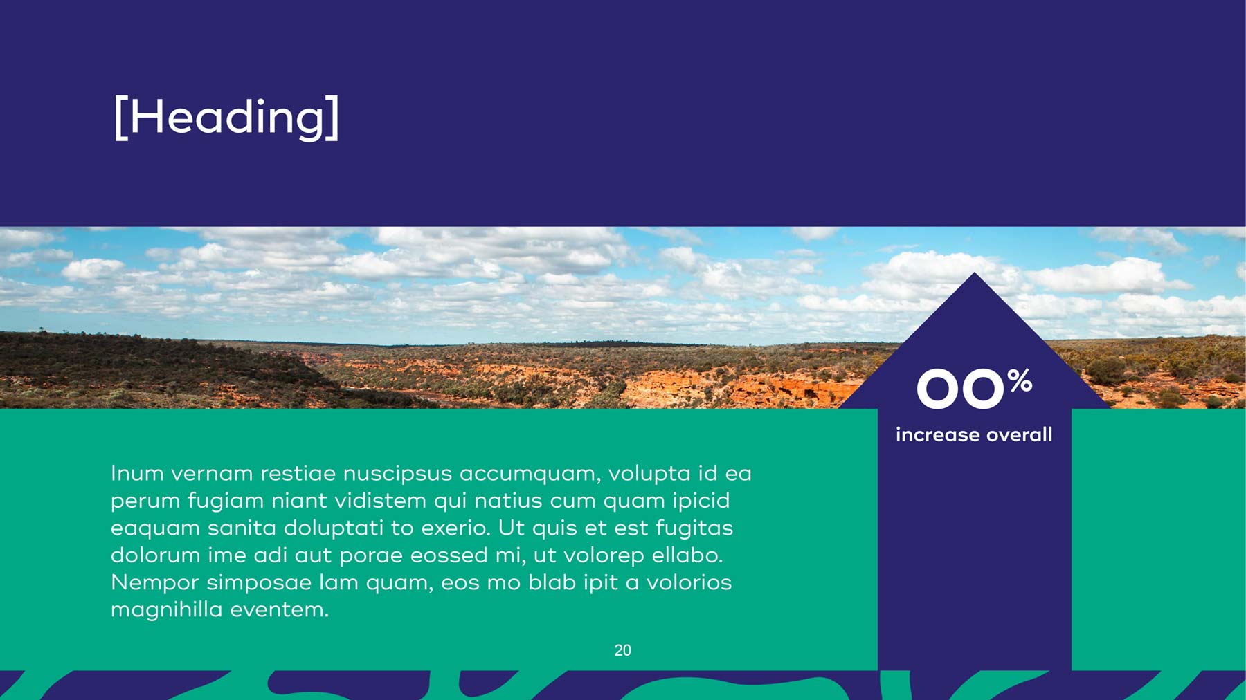 RFF PowerPoint widescreen presentation with green and navy - data page with some text + heading