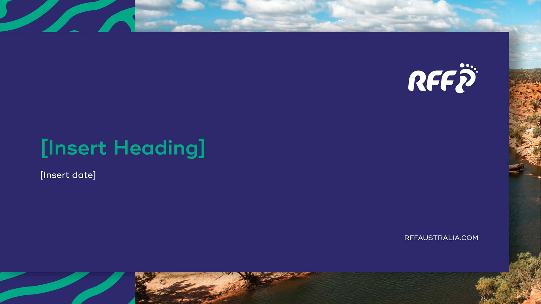 RFF PowerPoint widescreen presentation with green and navy - front page with headings and logo