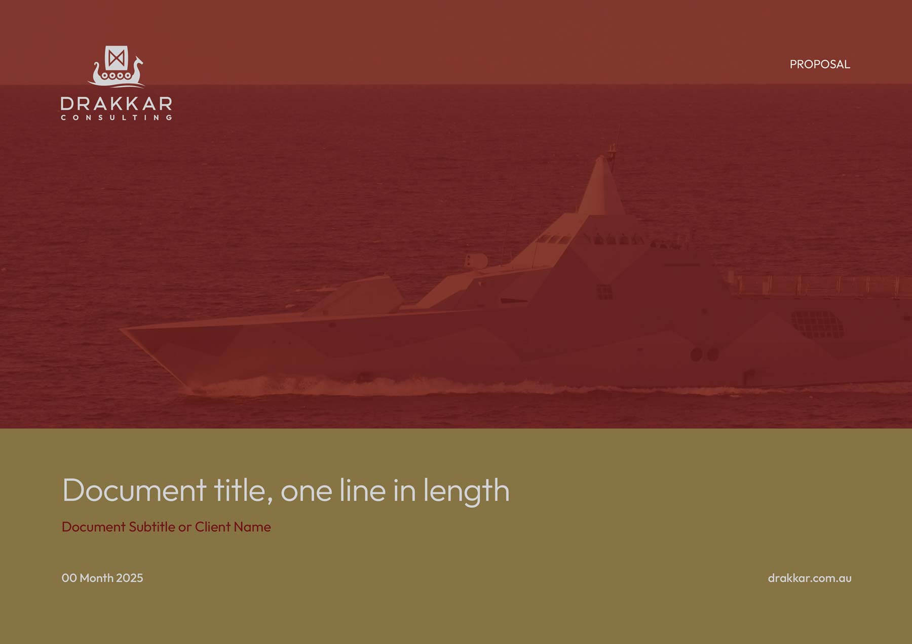 Drakkar A4 landscape PowerPoint document - burgundy and gold cover page