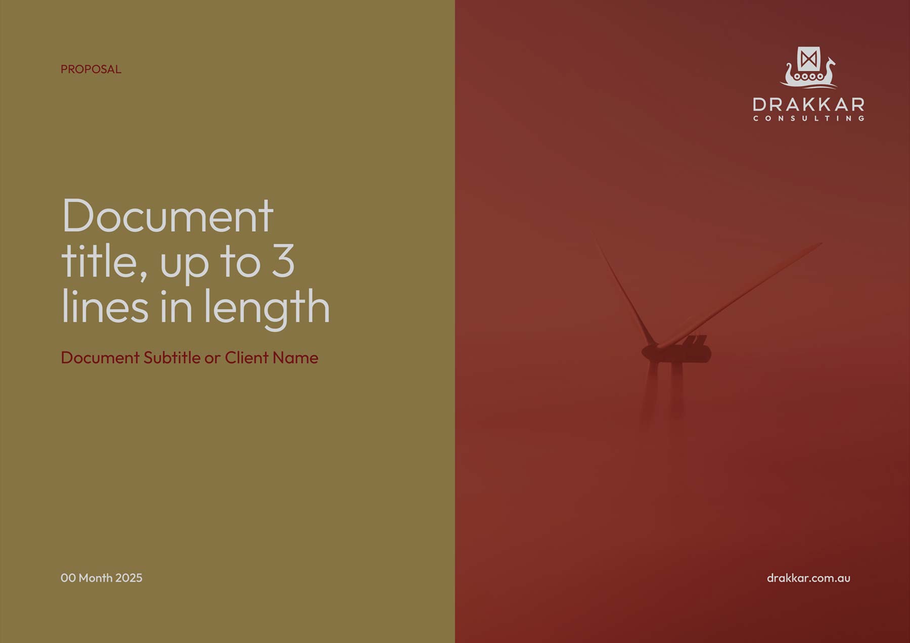 Drakkar A4 landscape PowerPoint document - burgundy and gold cover page