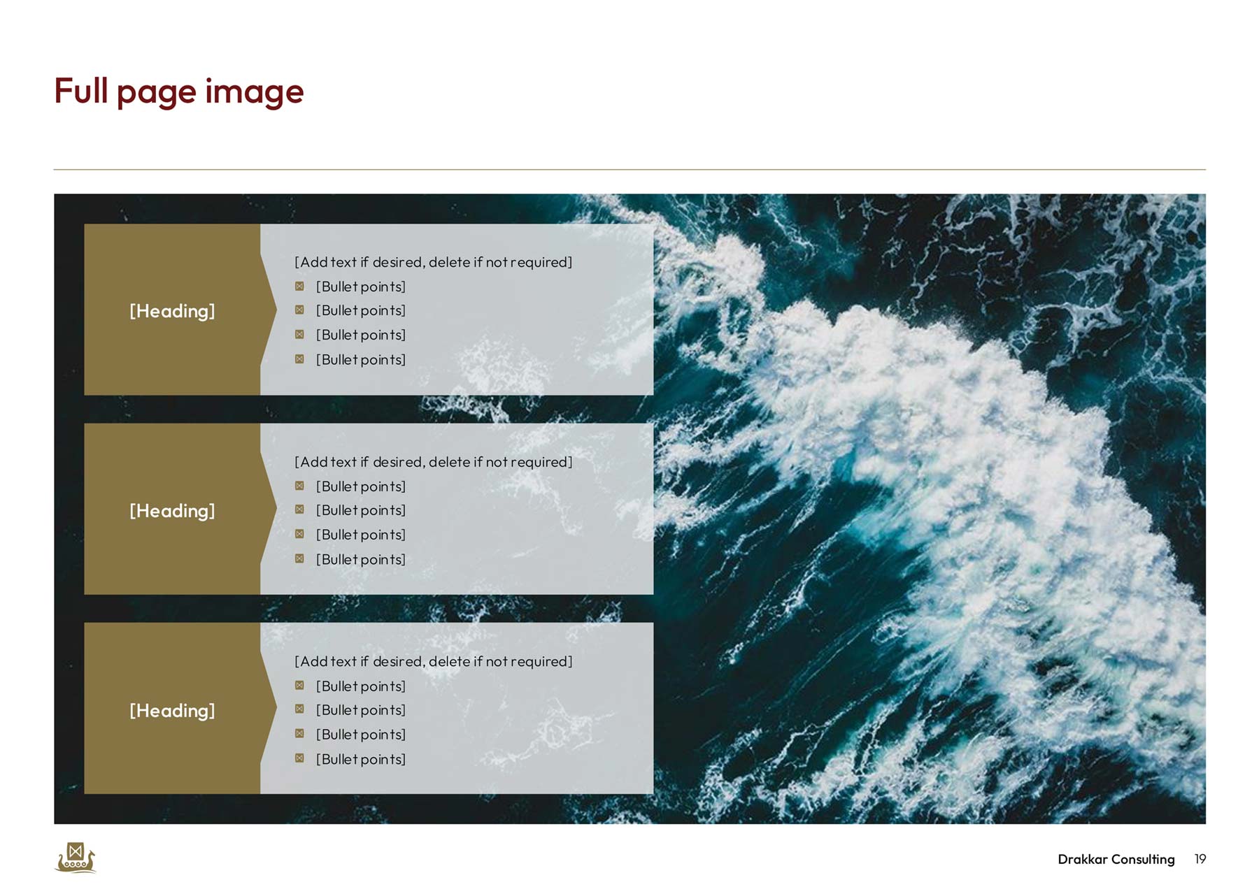Drakkar A4 landscape PowerPoint document - ocean image with text overlay