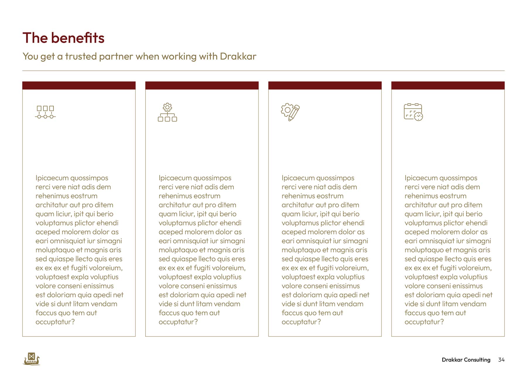 Drakkar A4 landscape PowerPoint document - 4 columns of icons + text
