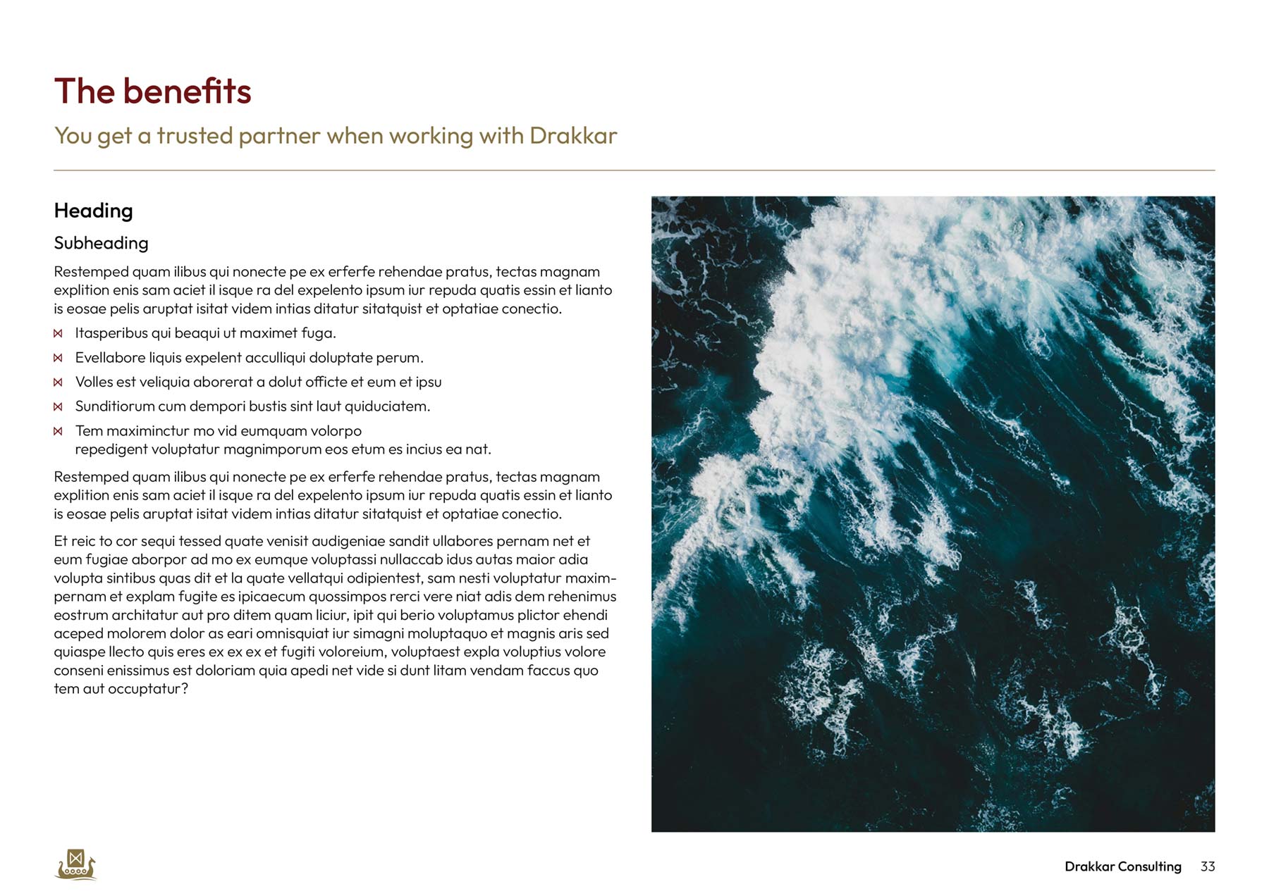 Drakkar A4 landscape PowerPoint document - ocean image on right, text on left