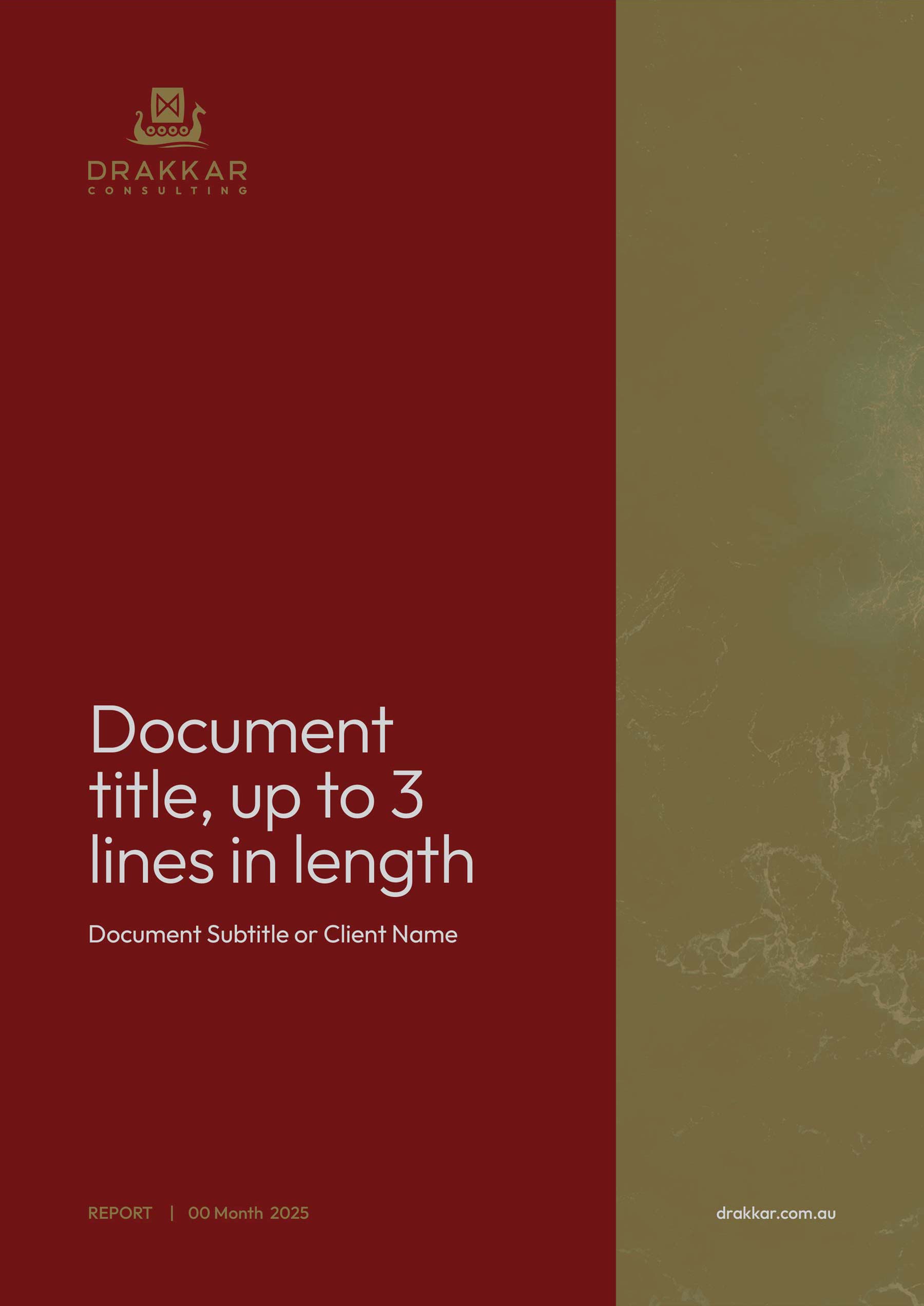 Drakkar A4 portrait Word document - long report cover with burgundy and gold