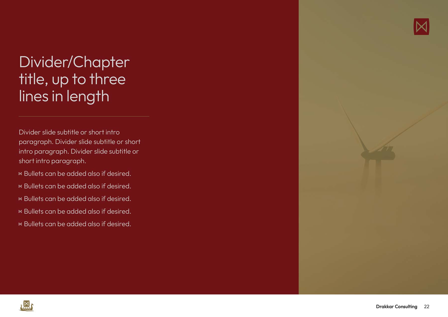 Drakkar A4 landscape PowerPoint document - burgundy and gold divider page