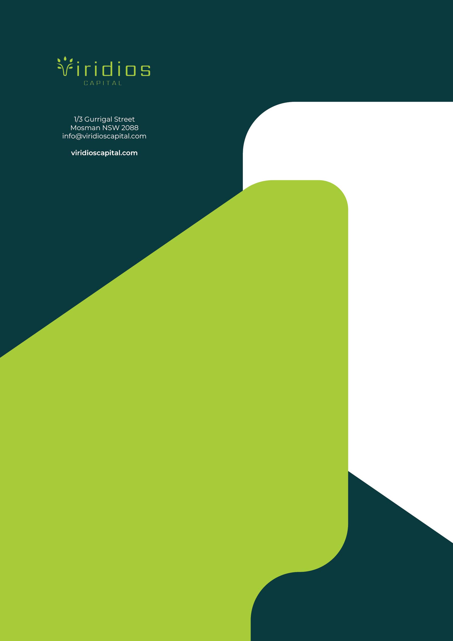 Viridios A4 template back cover page - green with forest green branding