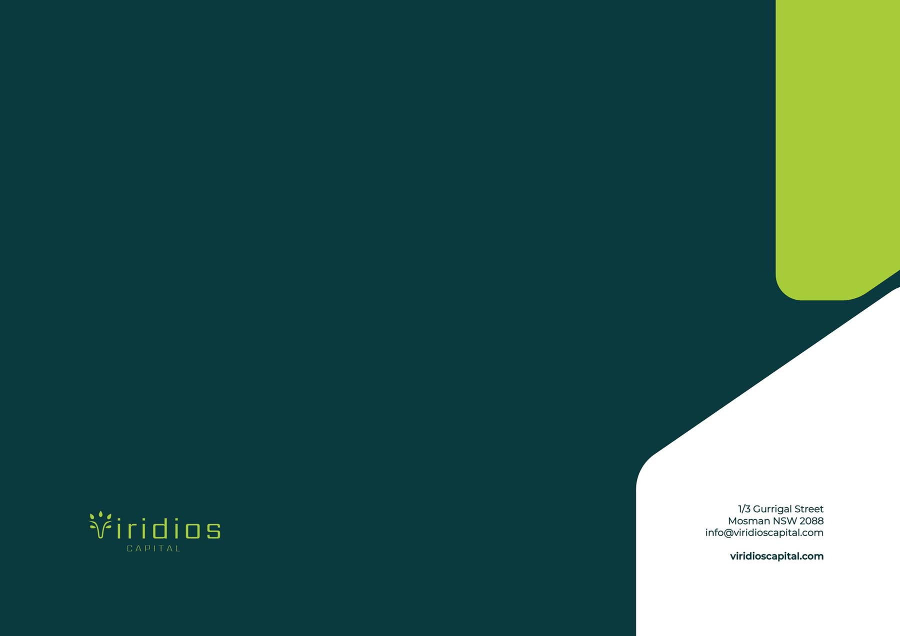 Viridios A4 template back cover page - green with forest green branding