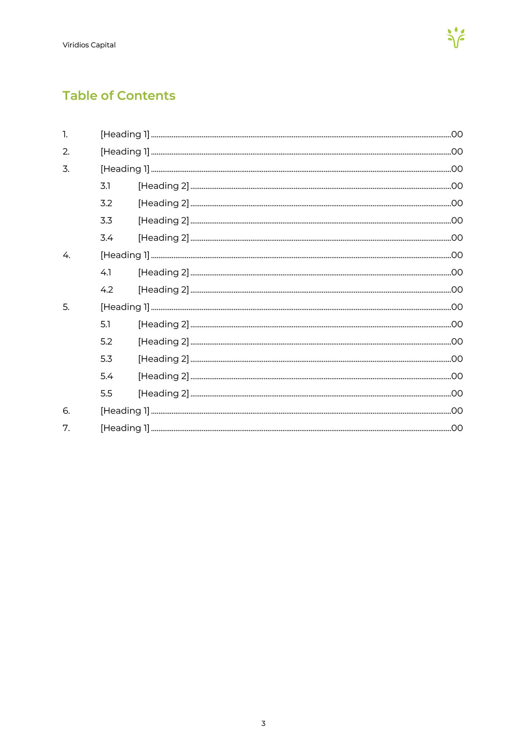 Viridios A4 template contents page