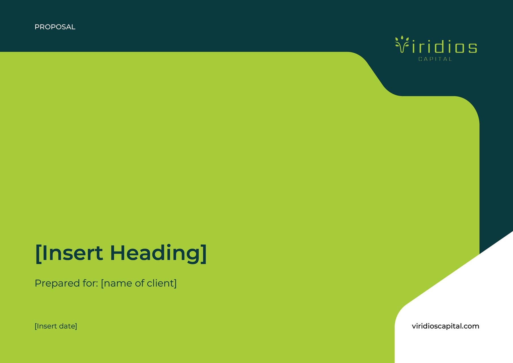 Viridios A4 template cover page - green with forest green branding