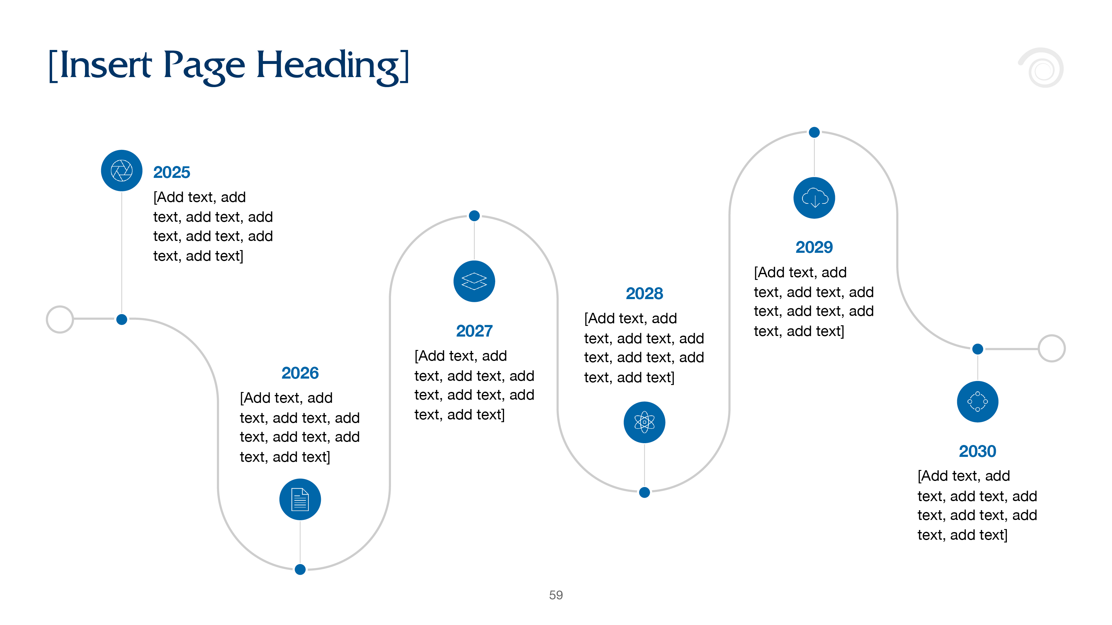 Pangolin widescreen PowerPoint page - timeline graphic with 6 timeline points of icon, date and text
