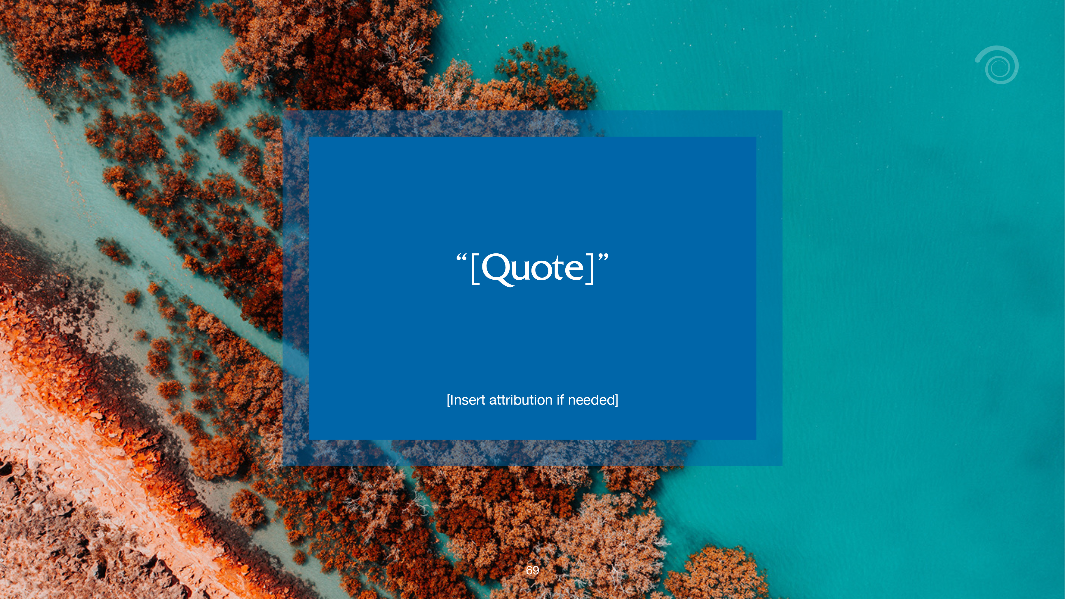 Pangolin widescreen PowerPoint page - Quote page with quote text on blue background with image in deeper background