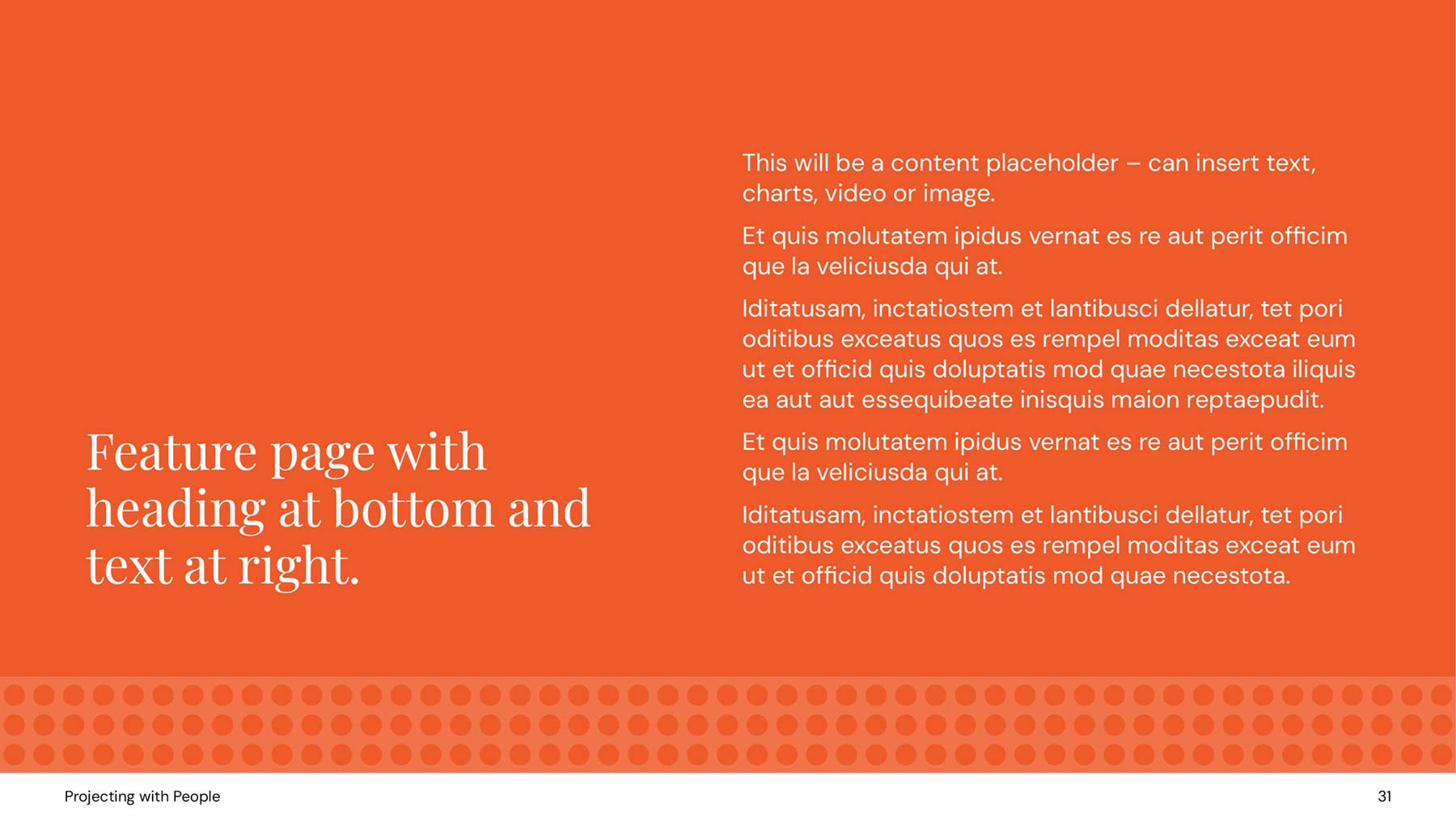 Projecting with People A4 template - orange full page with heading on left and text on right
