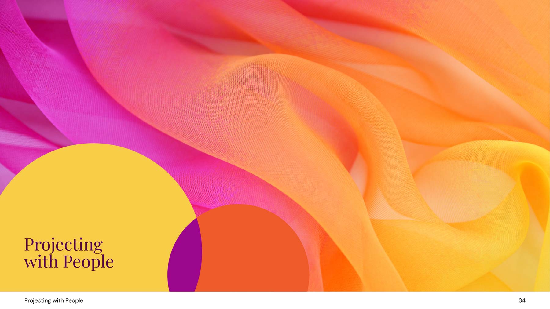 Projecting with People A4 template - abstract bright fabric image with yellow circle with heading inside