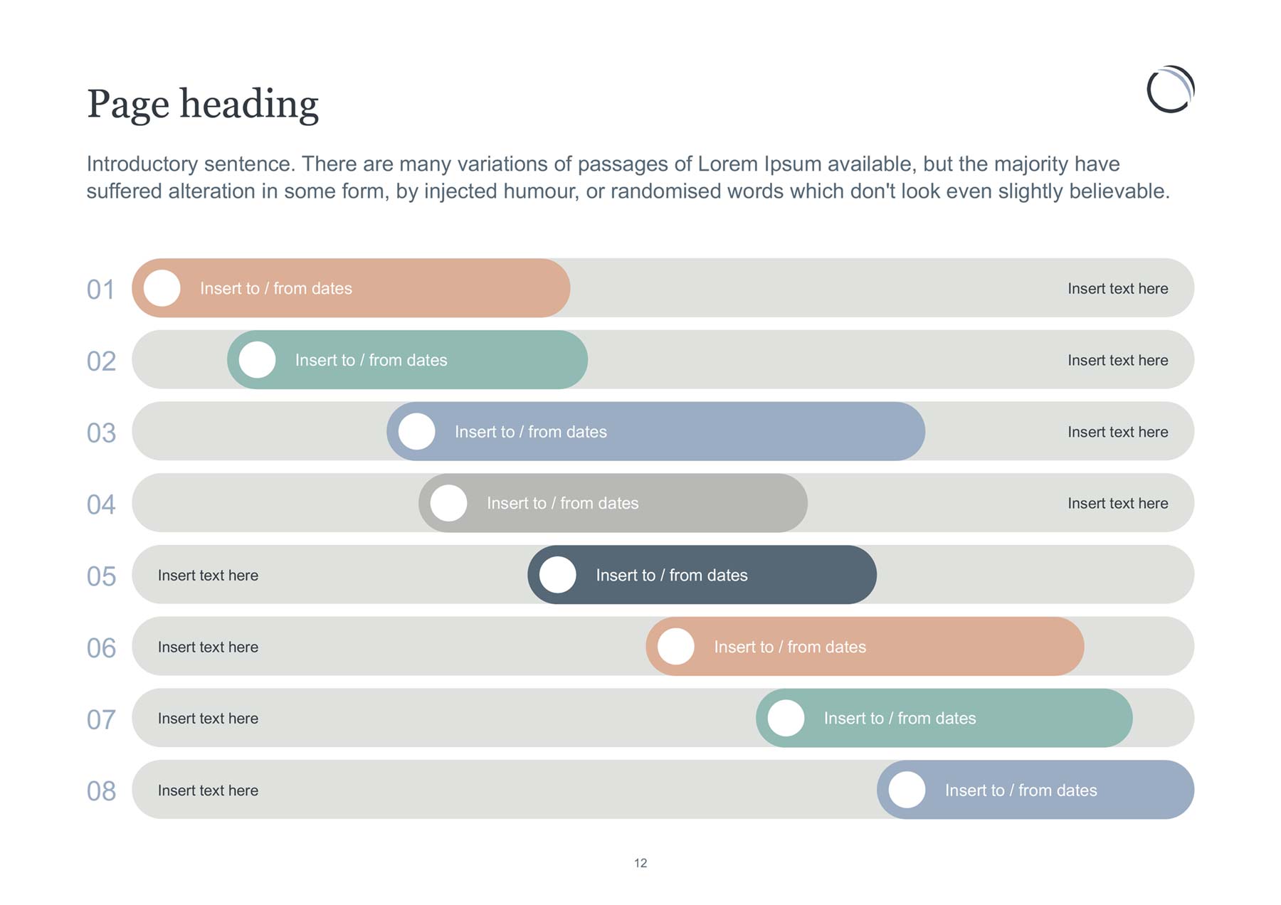 Redbridge Capital - A4 landscape PowerPoint document with timeline slider diagram