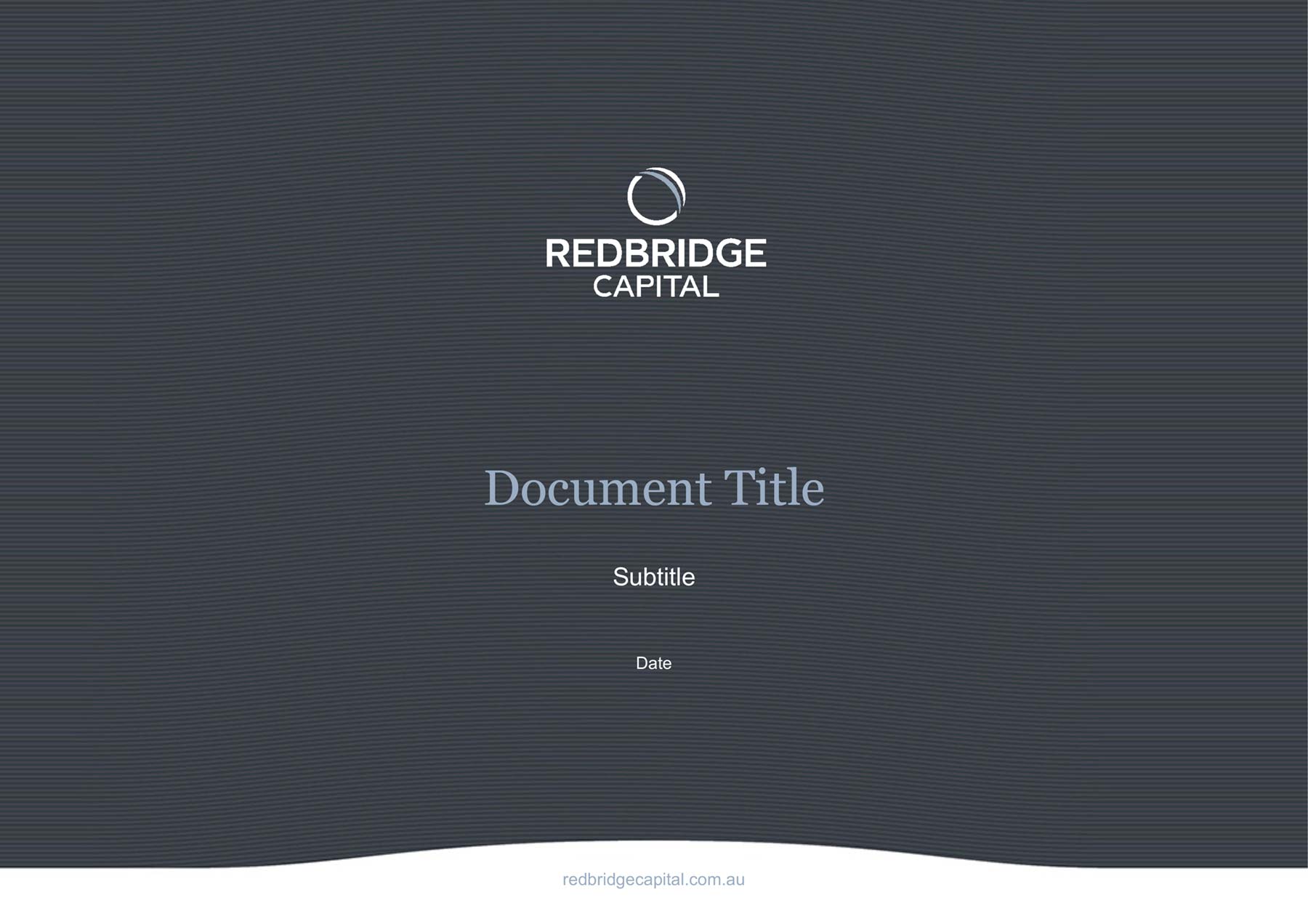 Document page from Redbridge Capital with navy cover and arched white area at bottom.