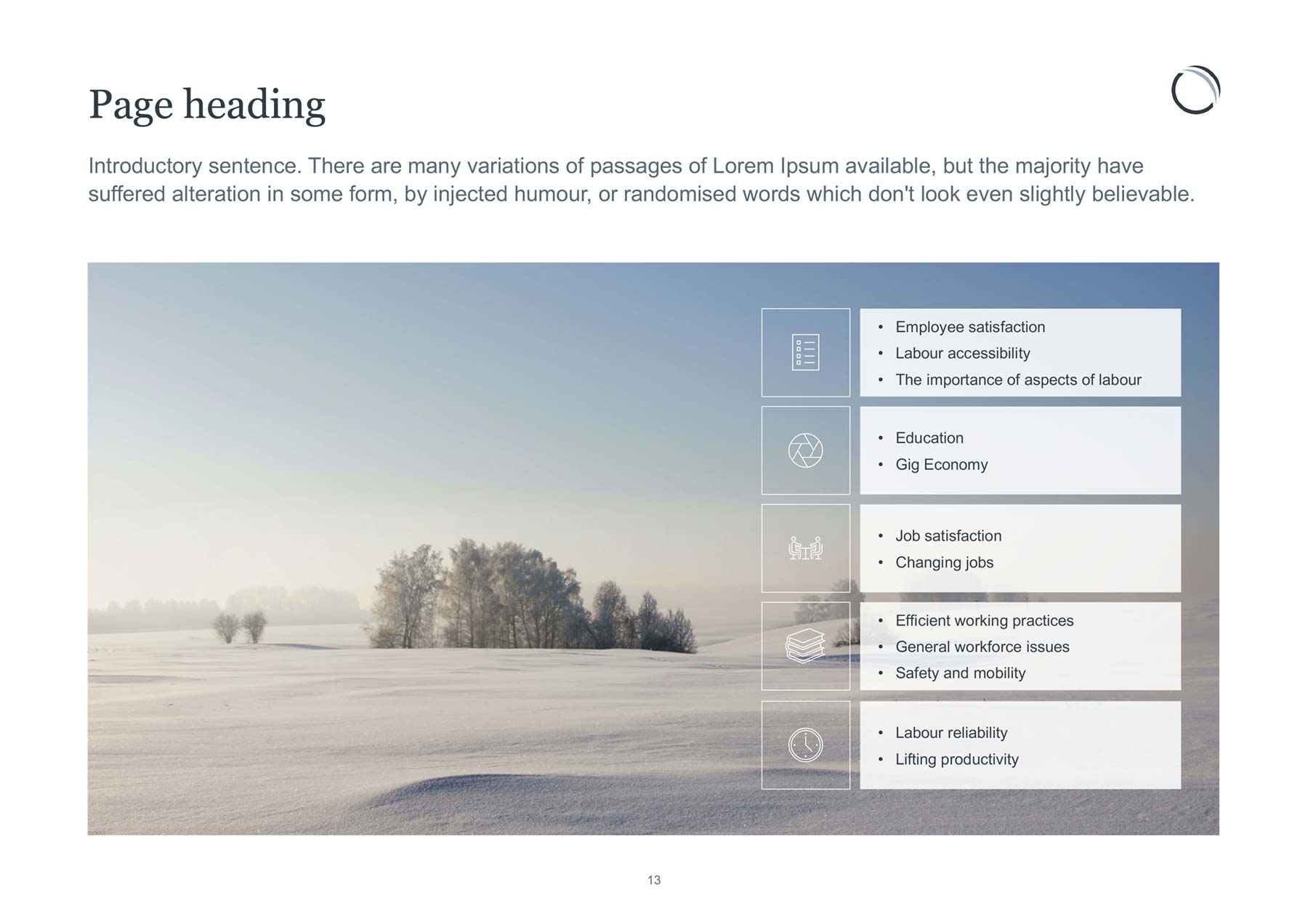 Redbridge Capital - A4 landscape PowerPoint document with image and 5 x icons plus bullet points