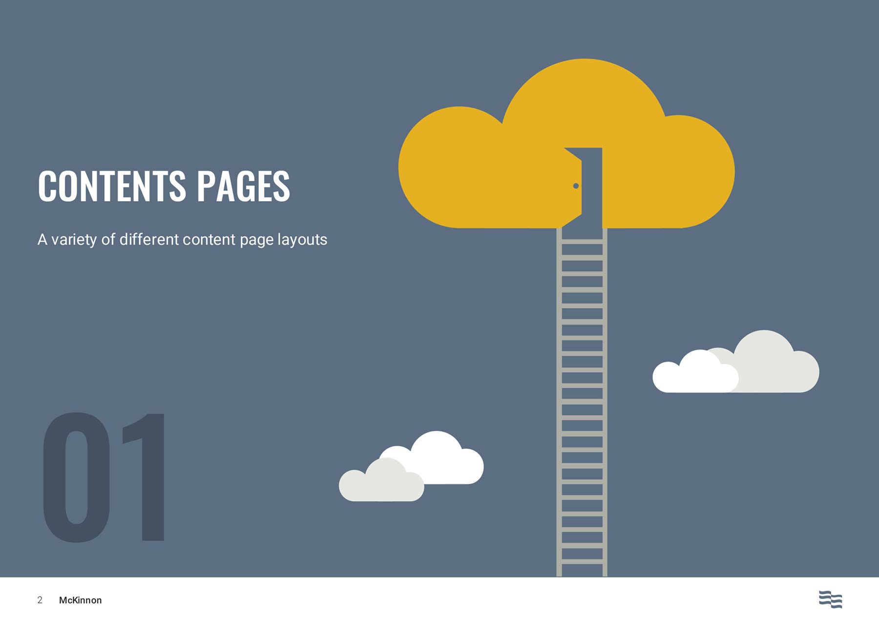 McKinnon A4 PowerPoint template - numbered divider page with ladder image and heading