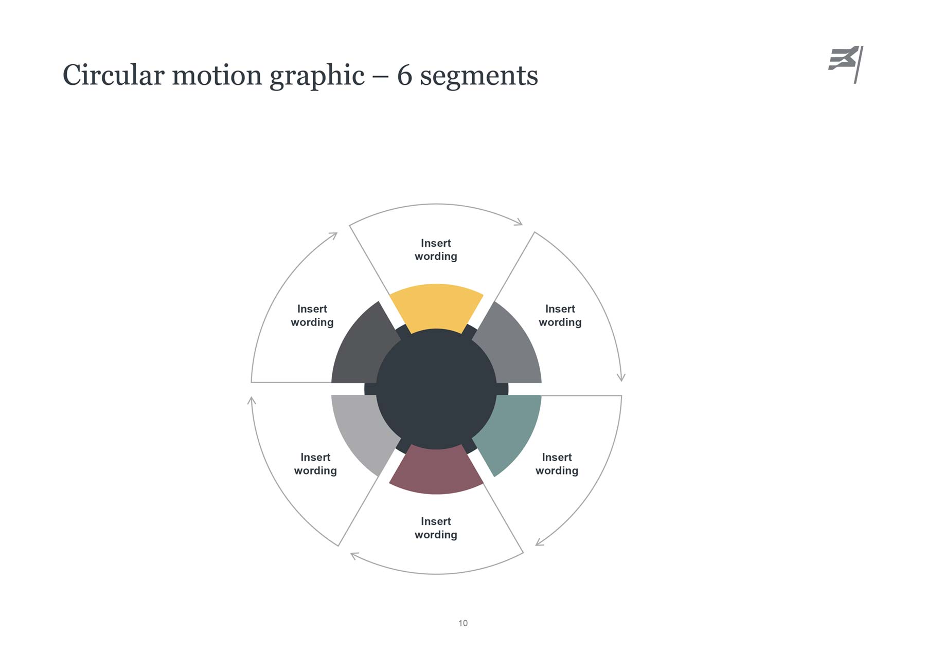Susan McKinnon Foundation A4 landscape PowerPoint page - page with circular diagram with 6 segments