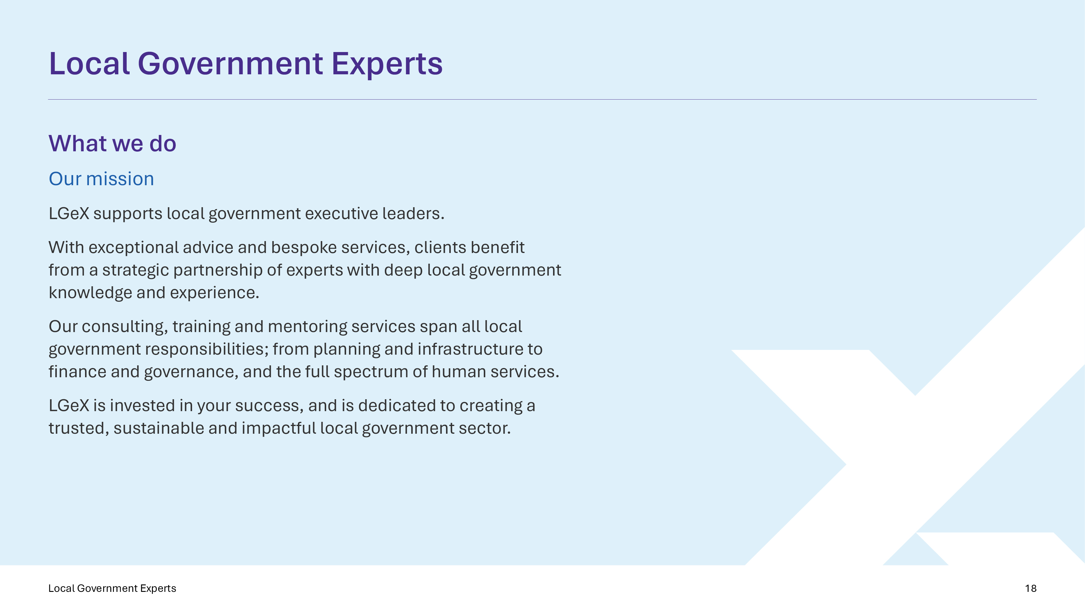 Local Government Experts - PowerPoint widescreen template with text on left and graphic reversed out of light blue background.