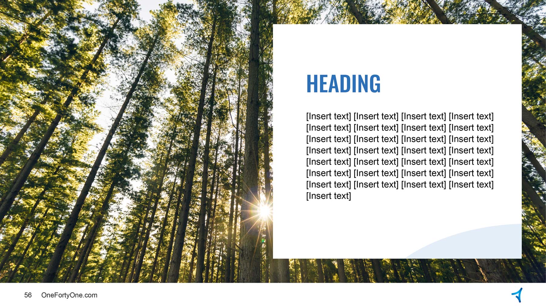 OneFortyOne templates - widescreen presentation template with forest image and text block.
