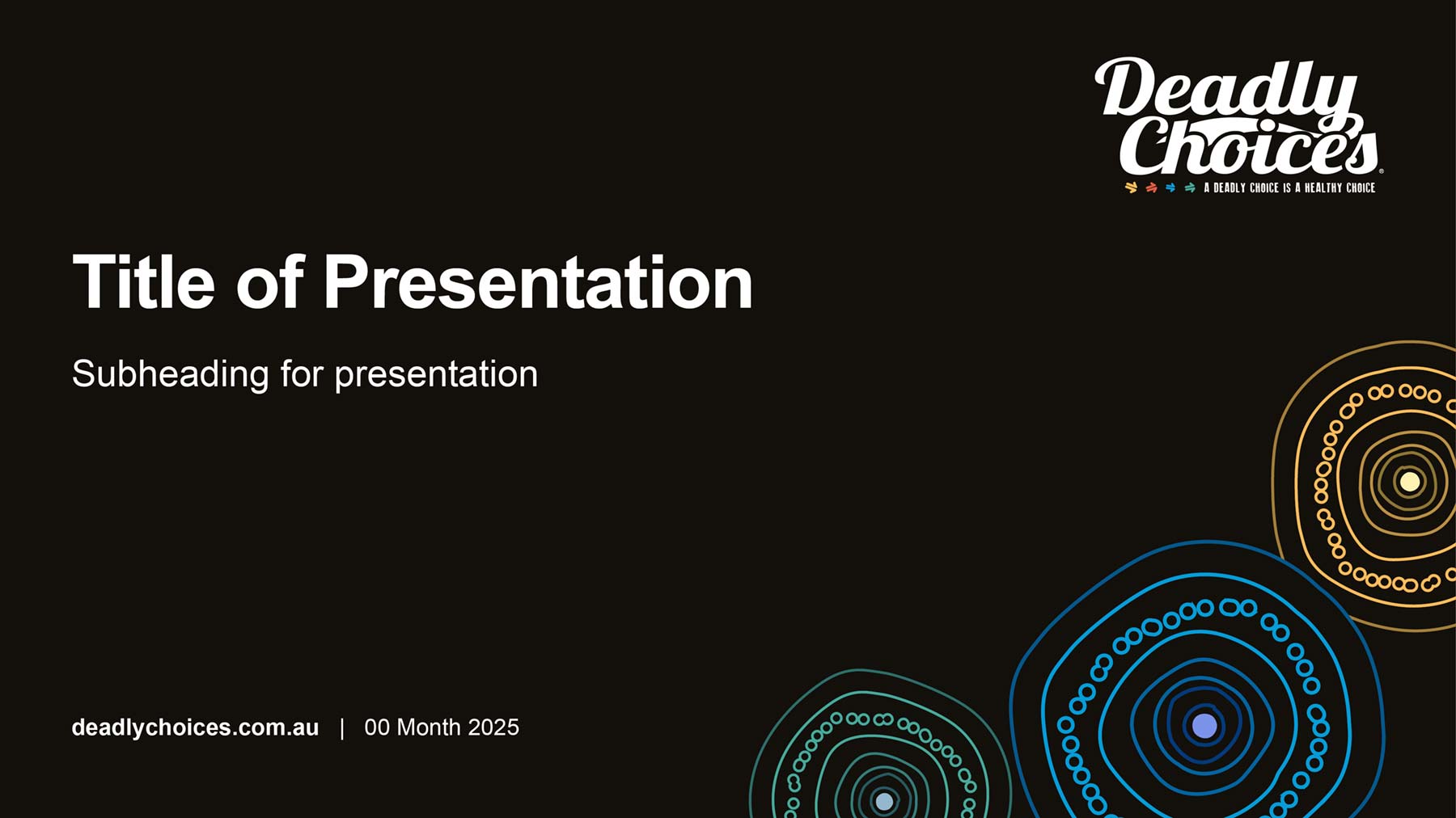 IUIH PowerPoint widescreen presentation template with logo at top, Indigenous artwork at bottom right, then the heading on the left