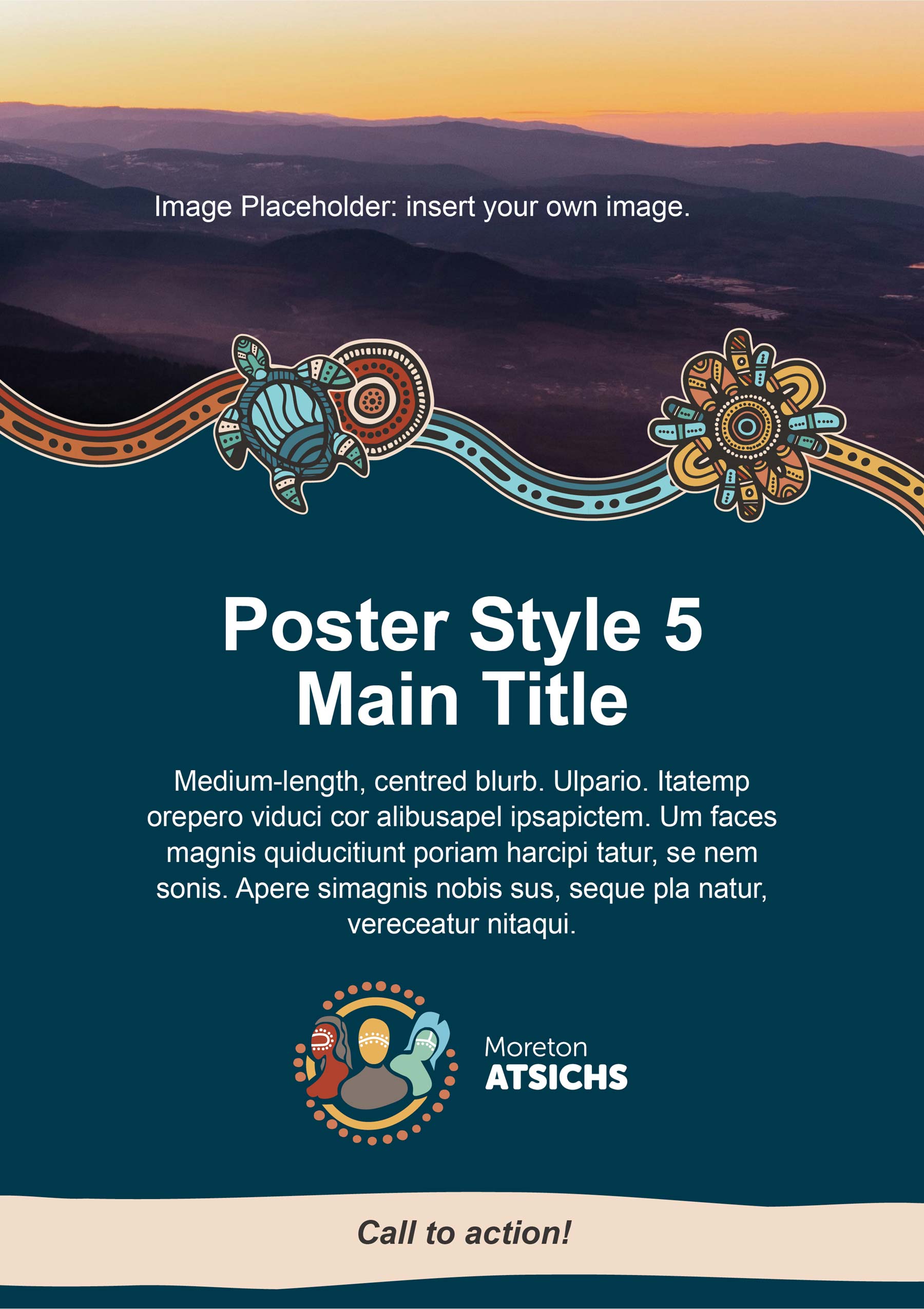 IUIH poster - PowerPoint template - with Indigenous graphics, heading, text and call to action.