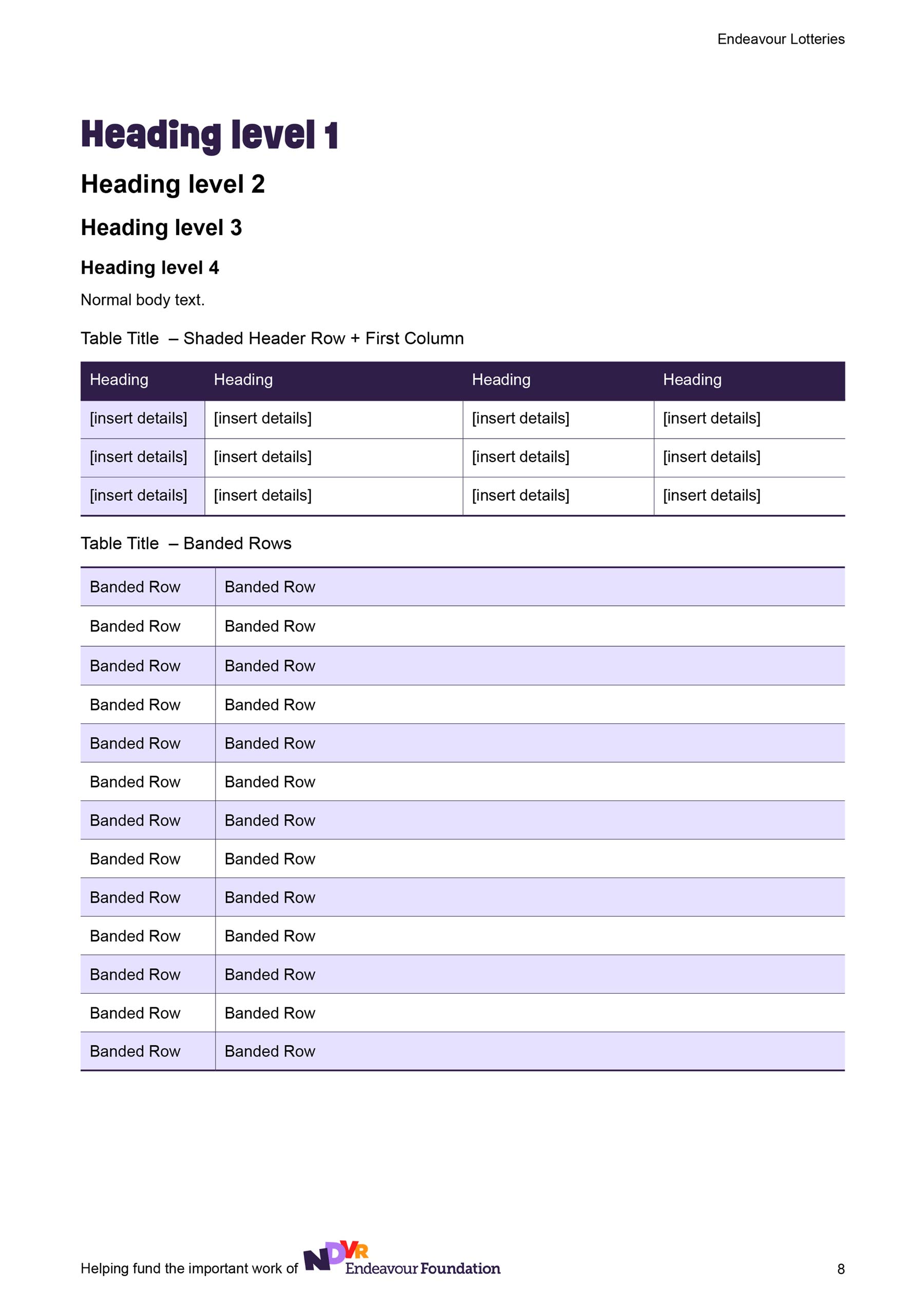 Endeavour Lotteries A4 Word letterhead template with logo top left