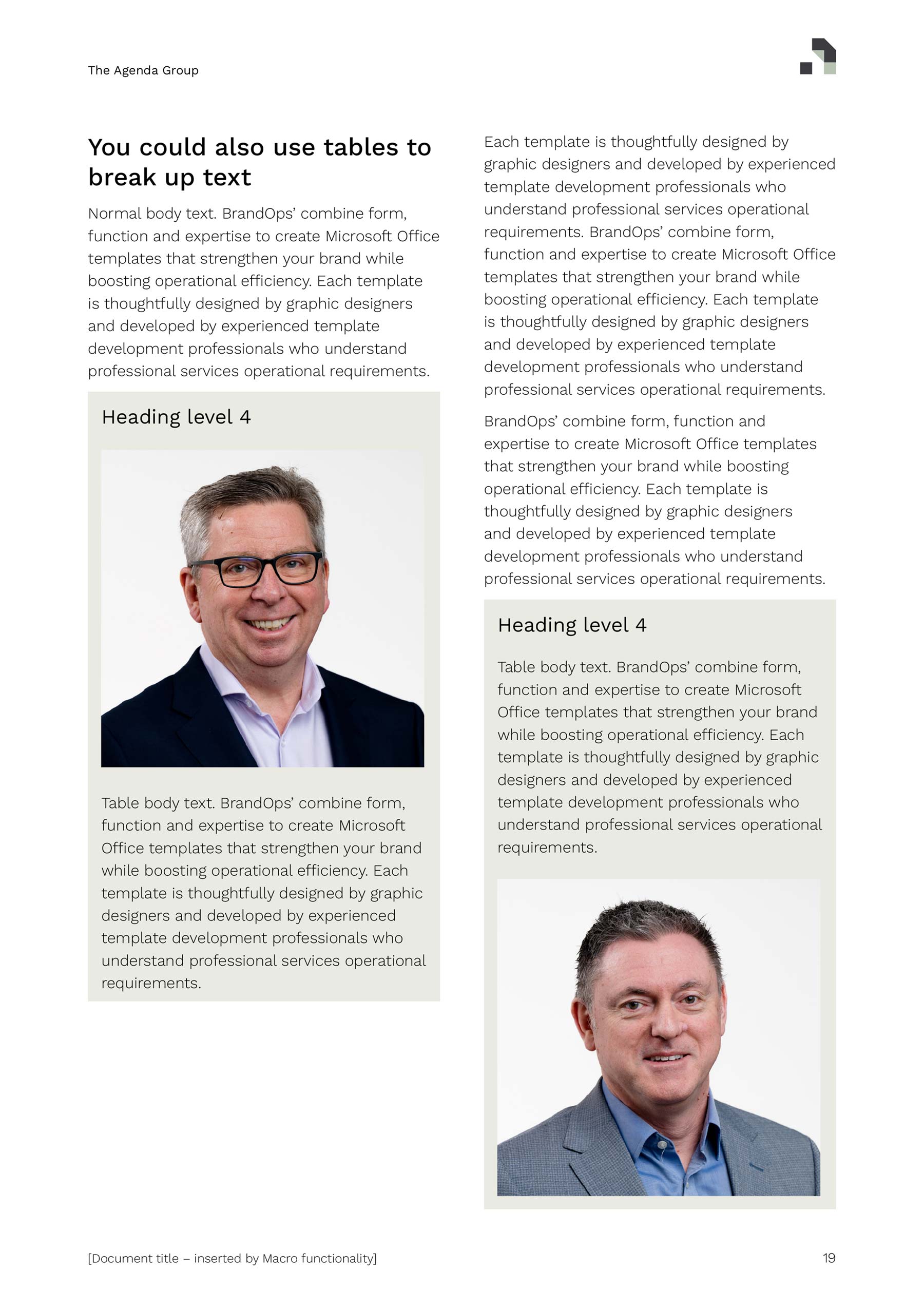 The Agenda Group A4 Word template layout in two columns with two images