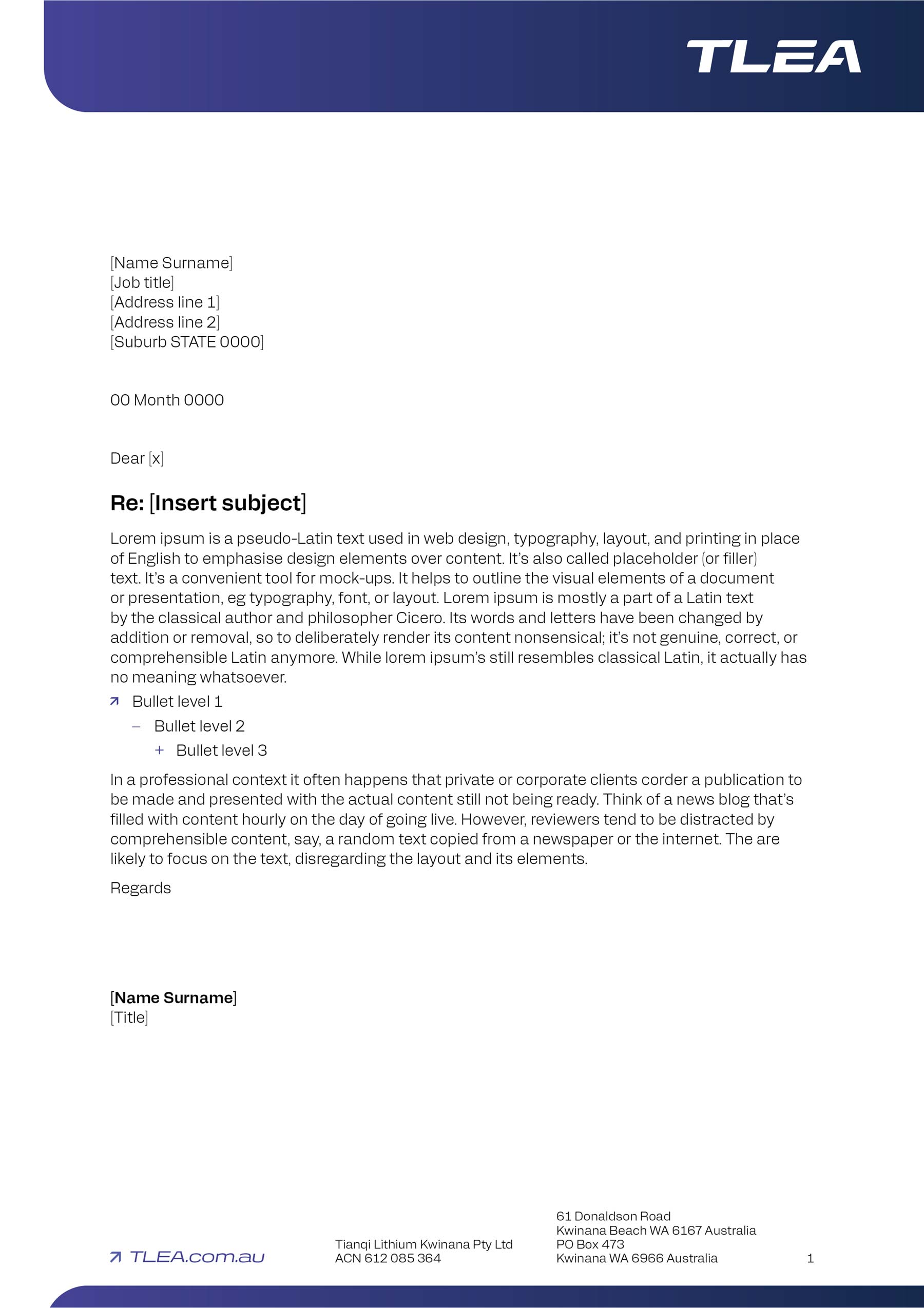 TLEA A4 Word Letterhead template with purple banners top and bottom